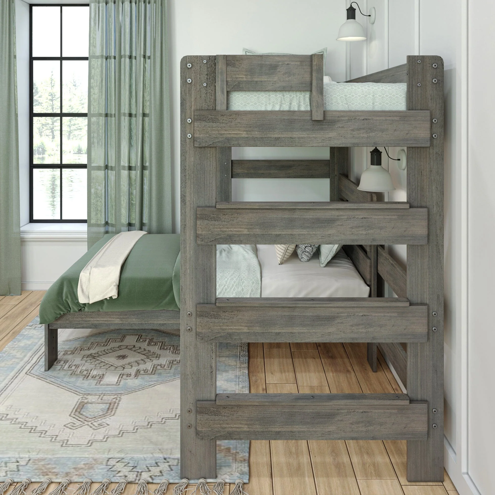 Modern Farmhouse Twin Over Twin L-Shaped Bunk Bed - Image 10