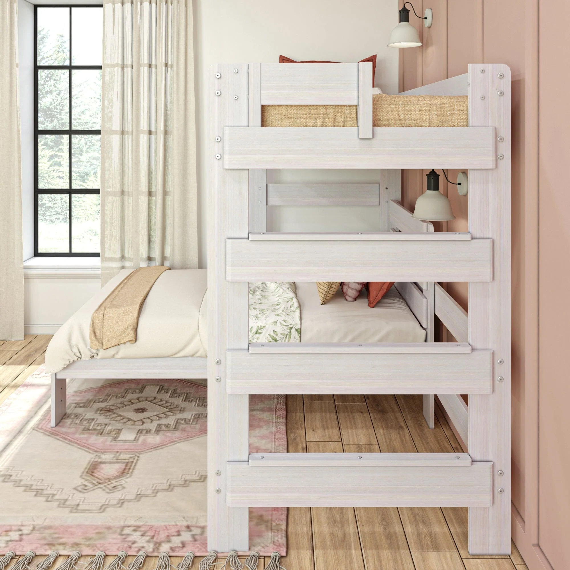 Modern Farmhouse Twin Over Twin L-Shaped Bunk Bed - Image 9