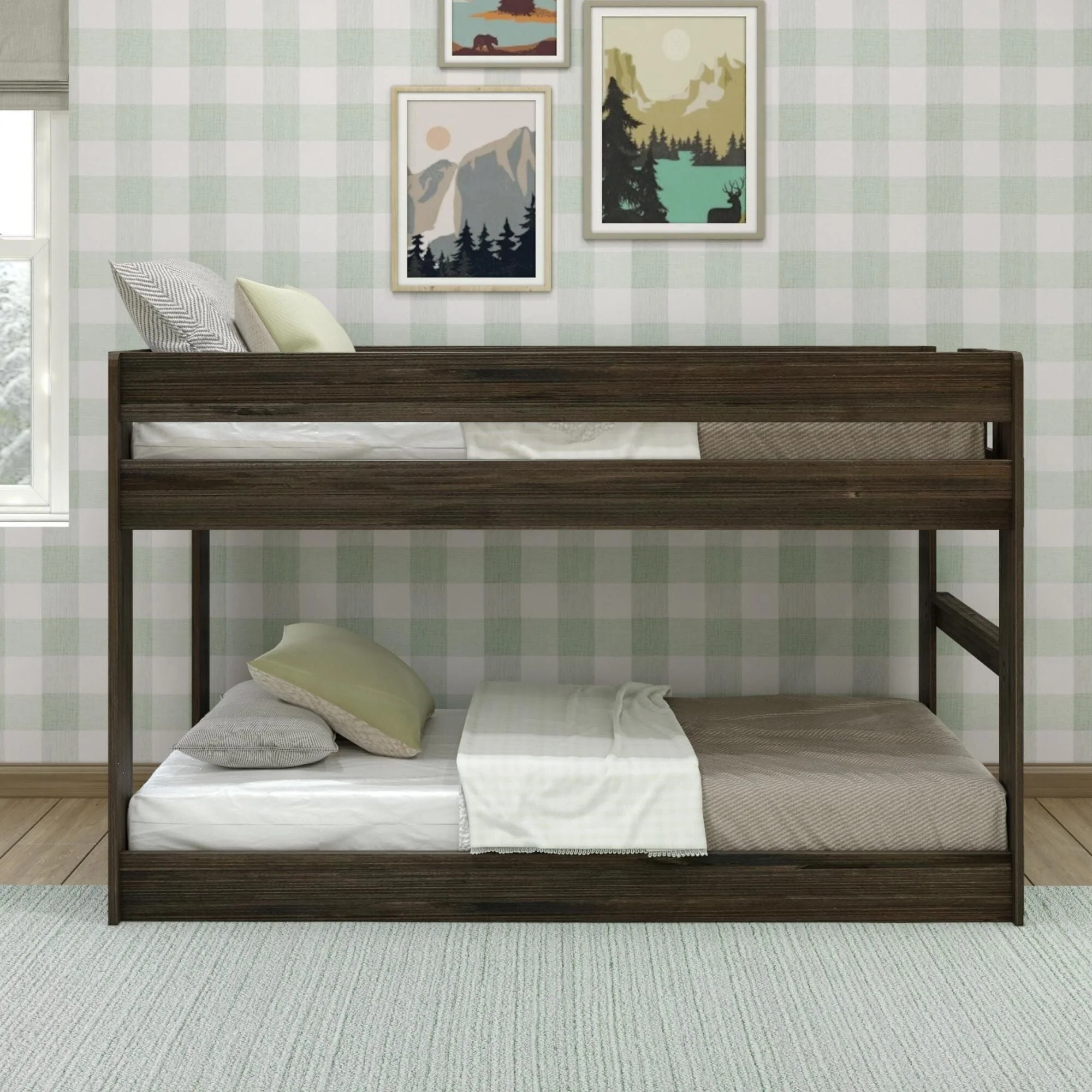 Modern Farmhouse Twin Over Twin Low Bunk Bed - Image 4