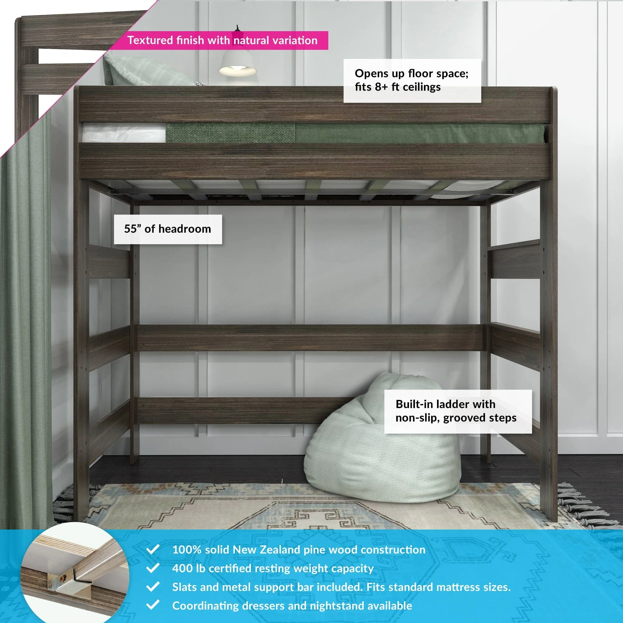 Modern Farmhouse Twin Loft Bed - Image 5