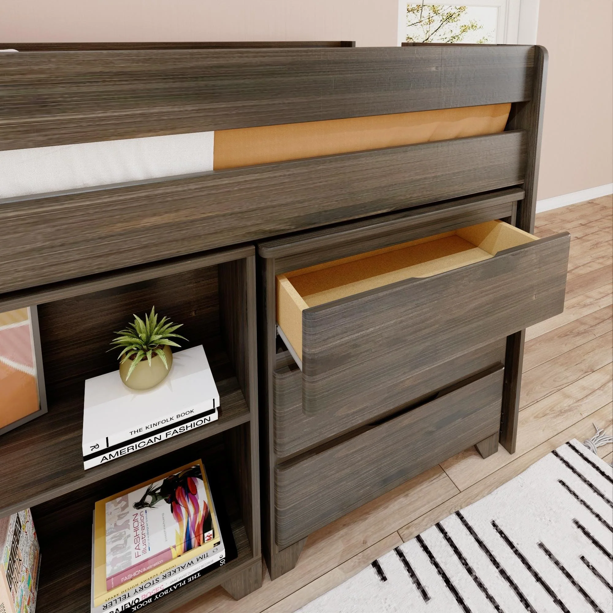 Modern Farmhouse Twin Low Loft Bed With Desk & Storage - Image 10