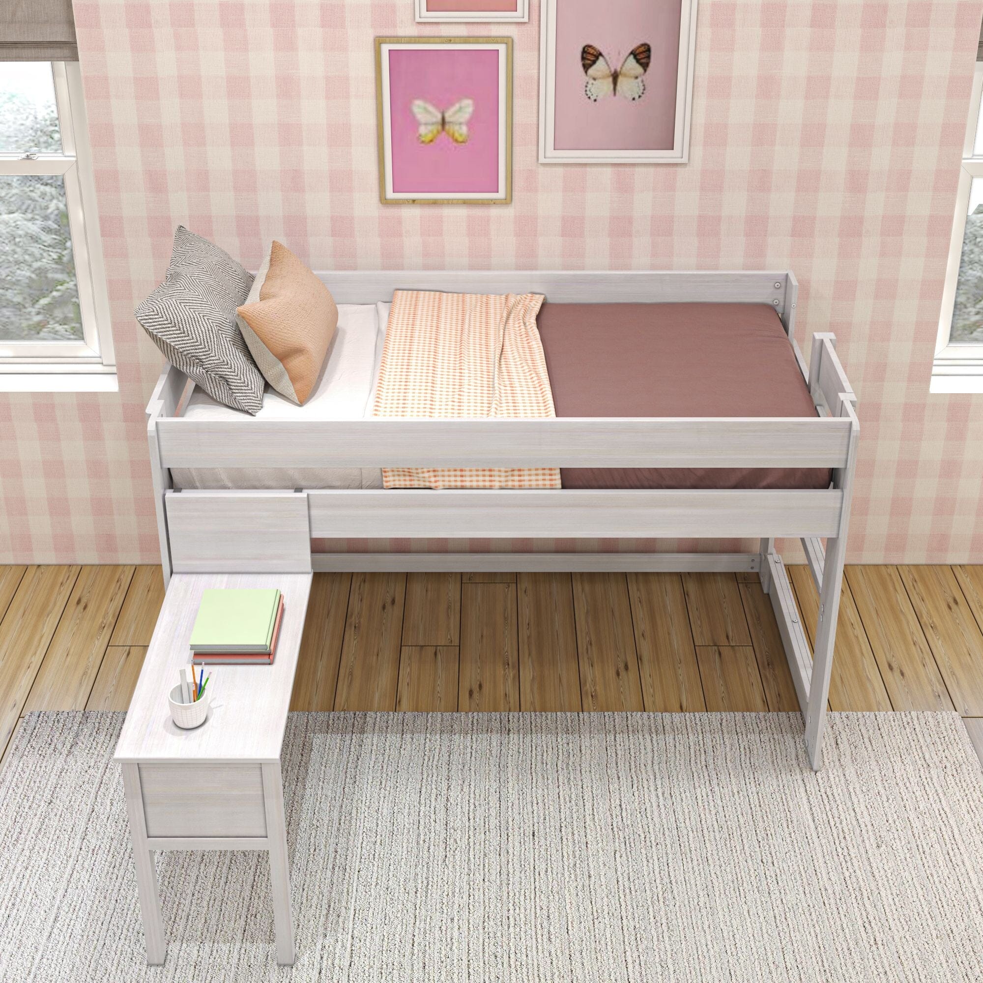 Modern Farmhouse Twin Low Loft Bed With Desk - Image 14