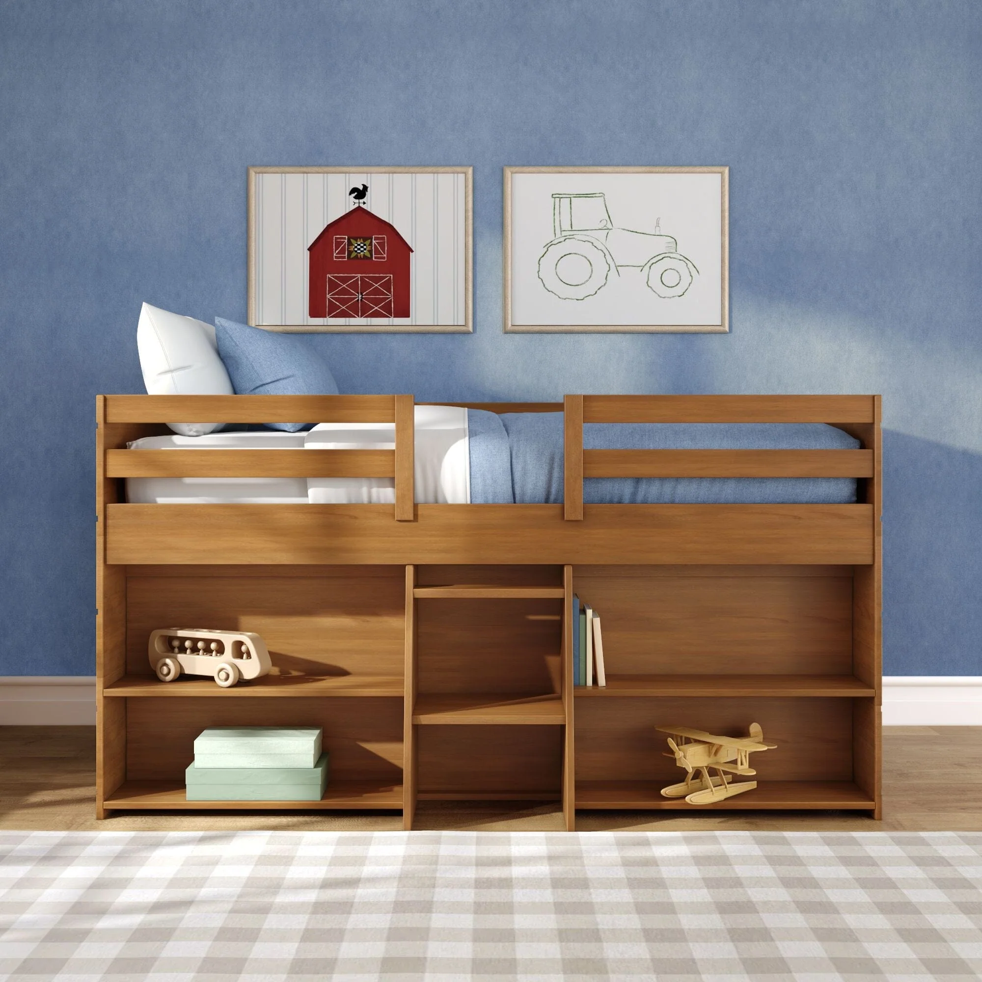 Modern Farmhouse Twin Low Loft Bed With Bookcases - Image 28