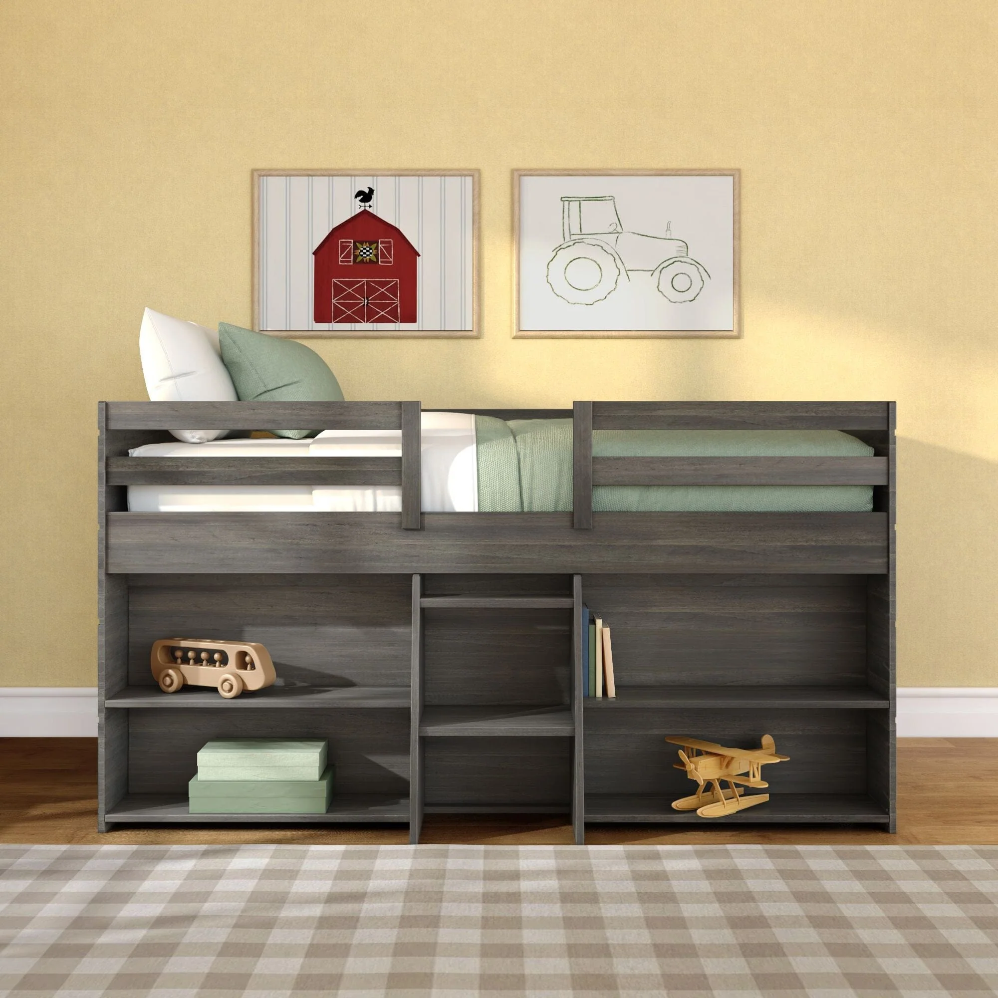 Modern Farmhouse Twin Low Loft Bed With Bookcases - Image 7