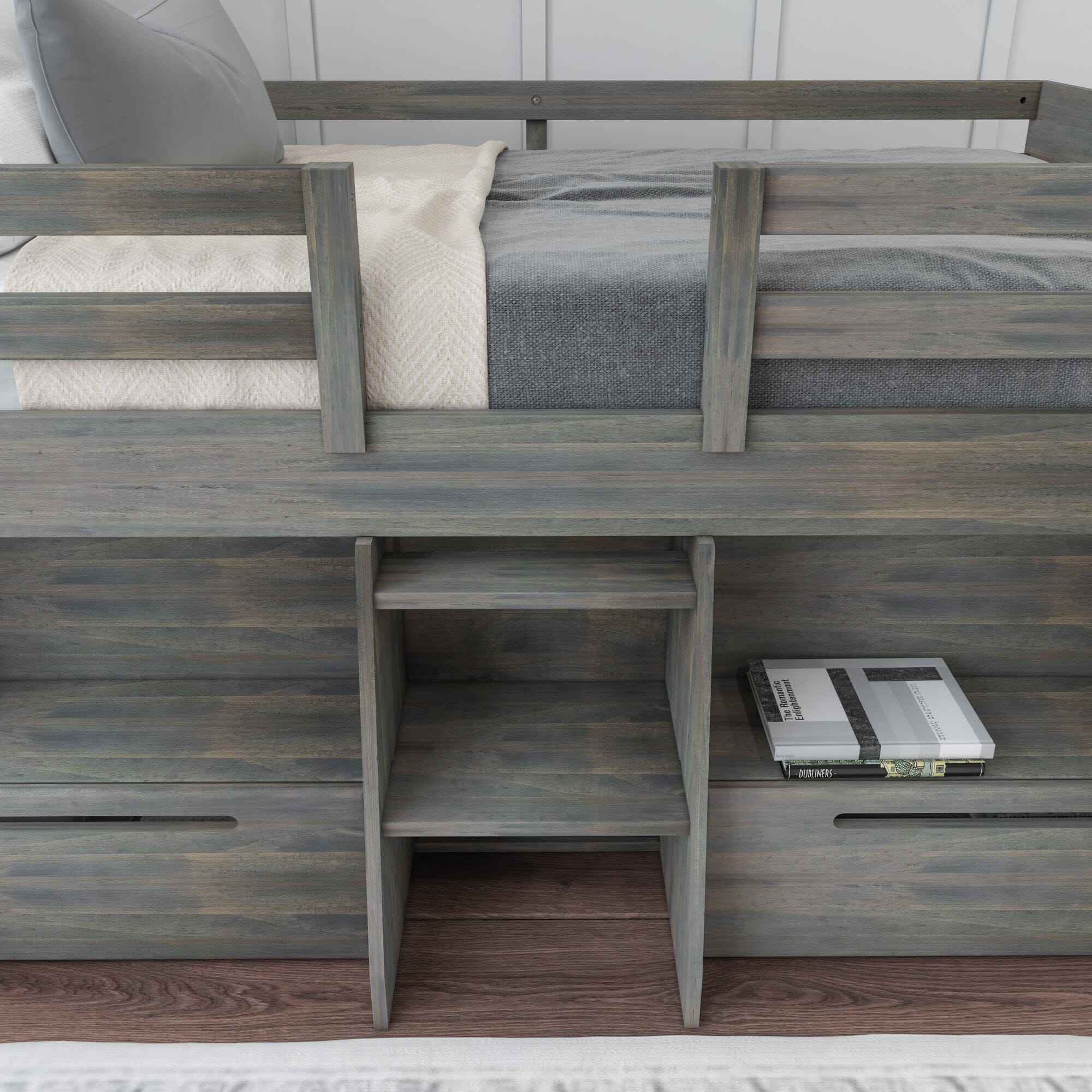 Modern Farmhouse Twin Low Loft Bed With Bookcases & Drawers - Image 5
