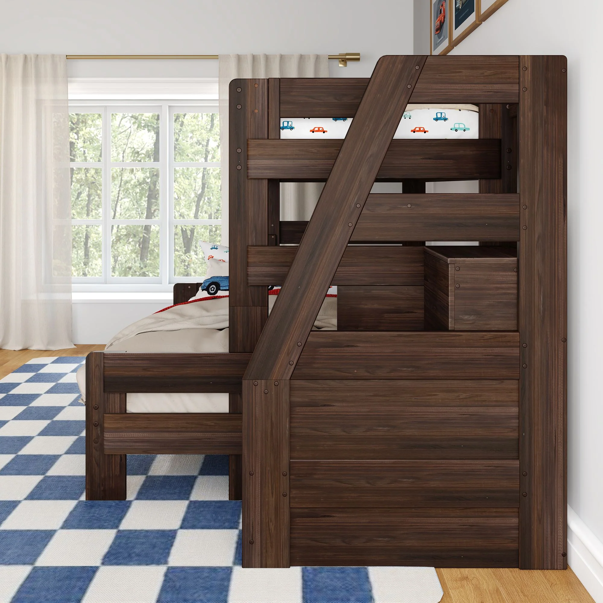 Modern Farmhouse Twin XL Over Queen Bunk Bed With Stairs - Image 23