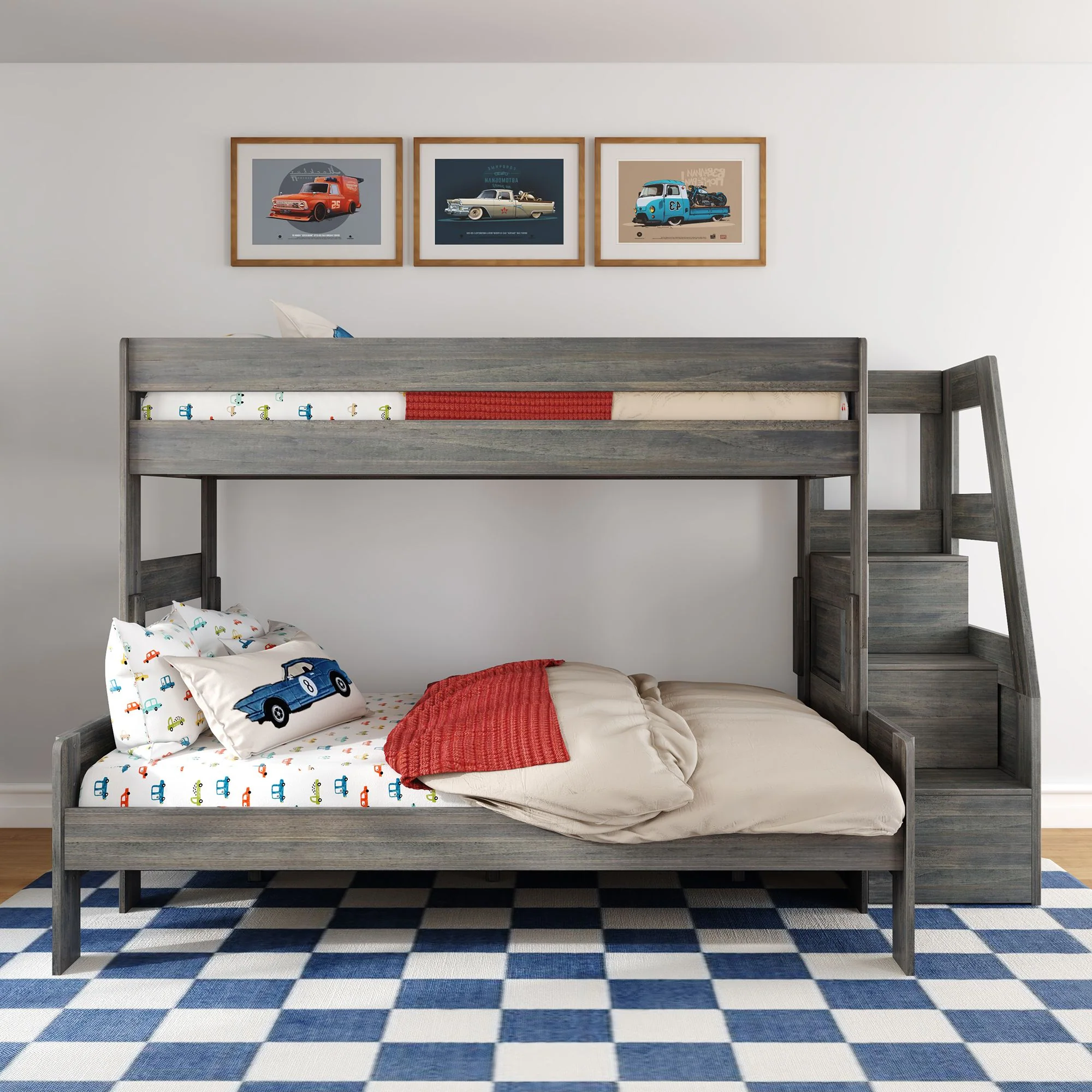 Modern Farmhouse Twin XL Over Queen Bunk Bed With Stairs - Image 6