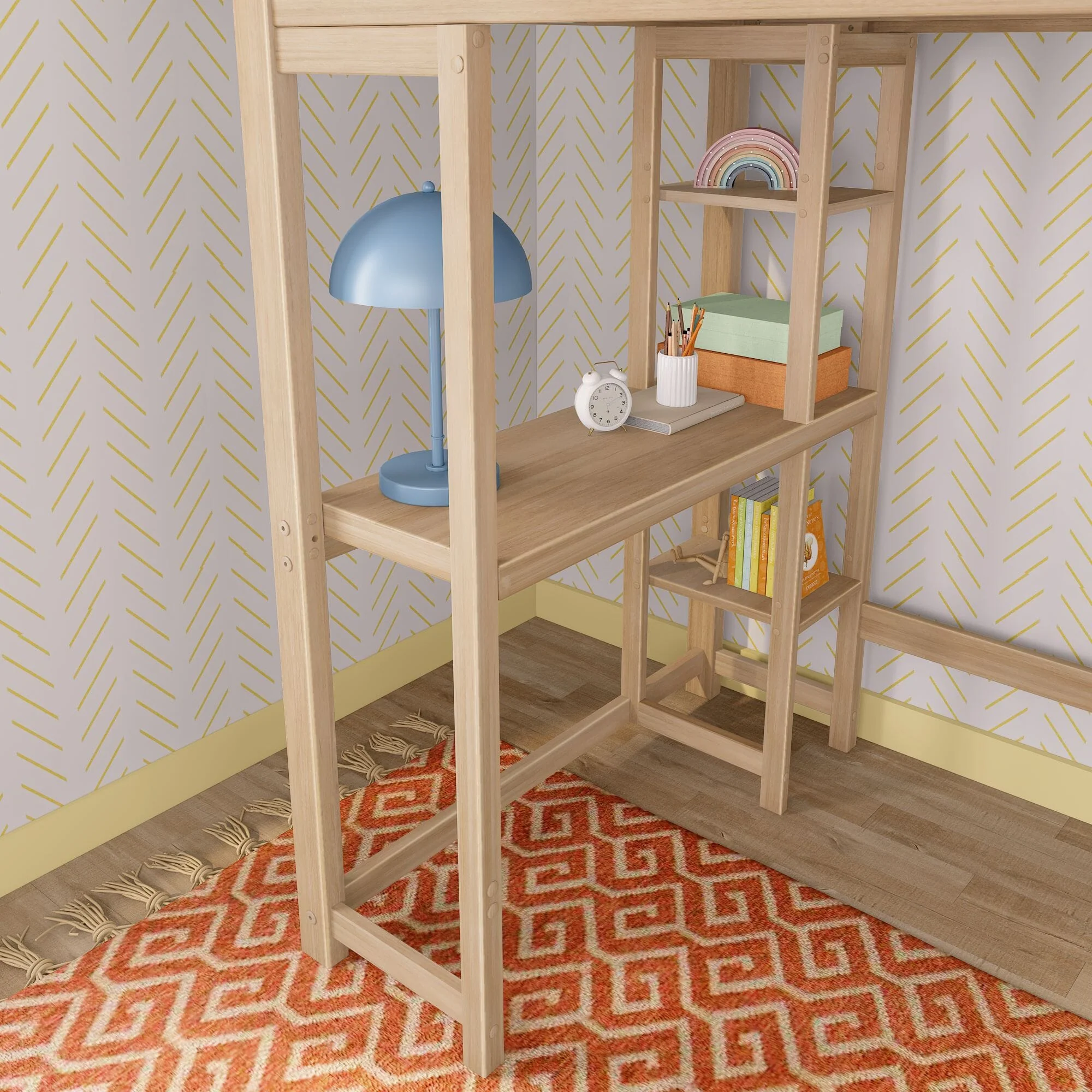 Scandinavian Twin Loft Bed With Desk & Bookcase - Image 11