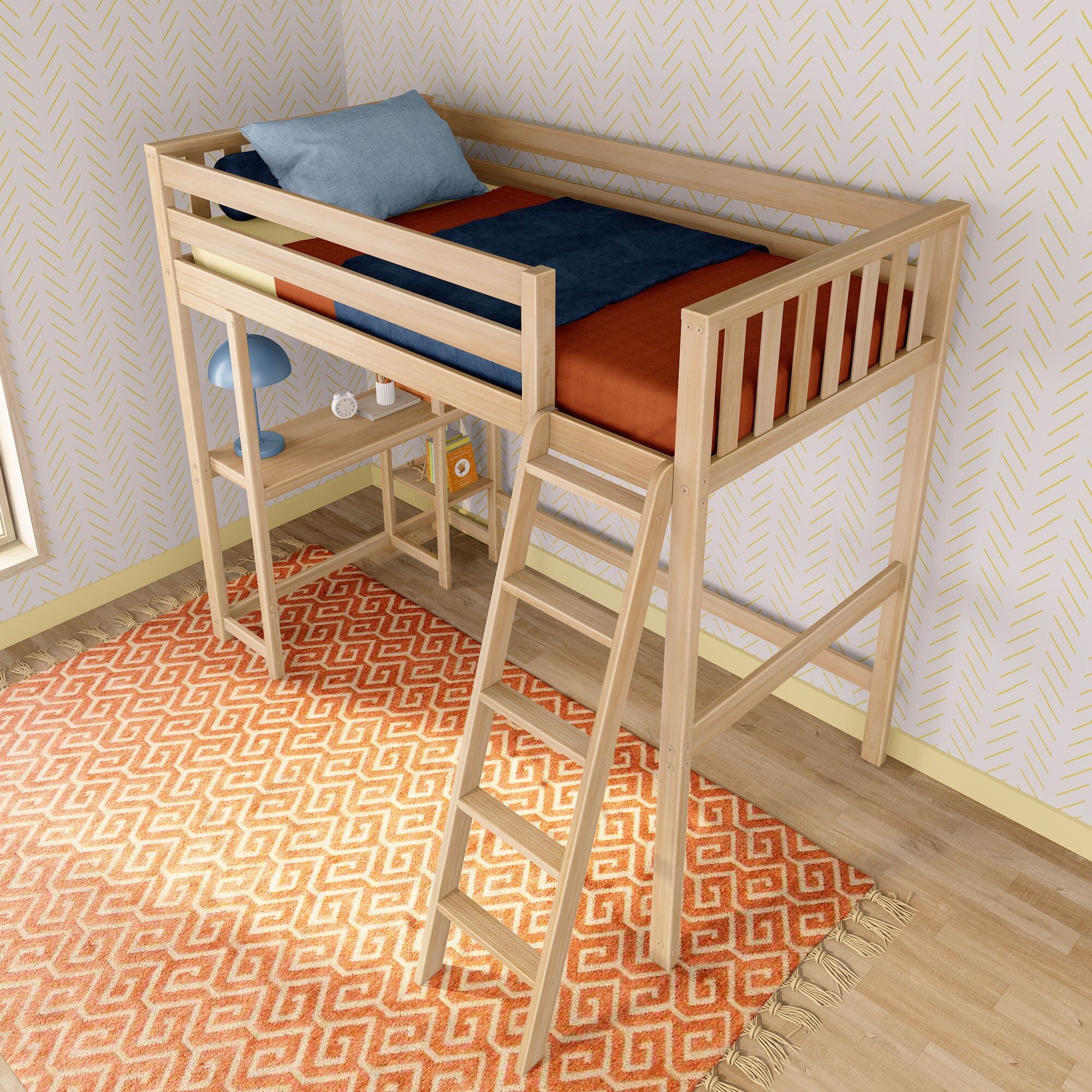 Scandinavian Twin Loft Bed With Desk & Bookcase - Image 15