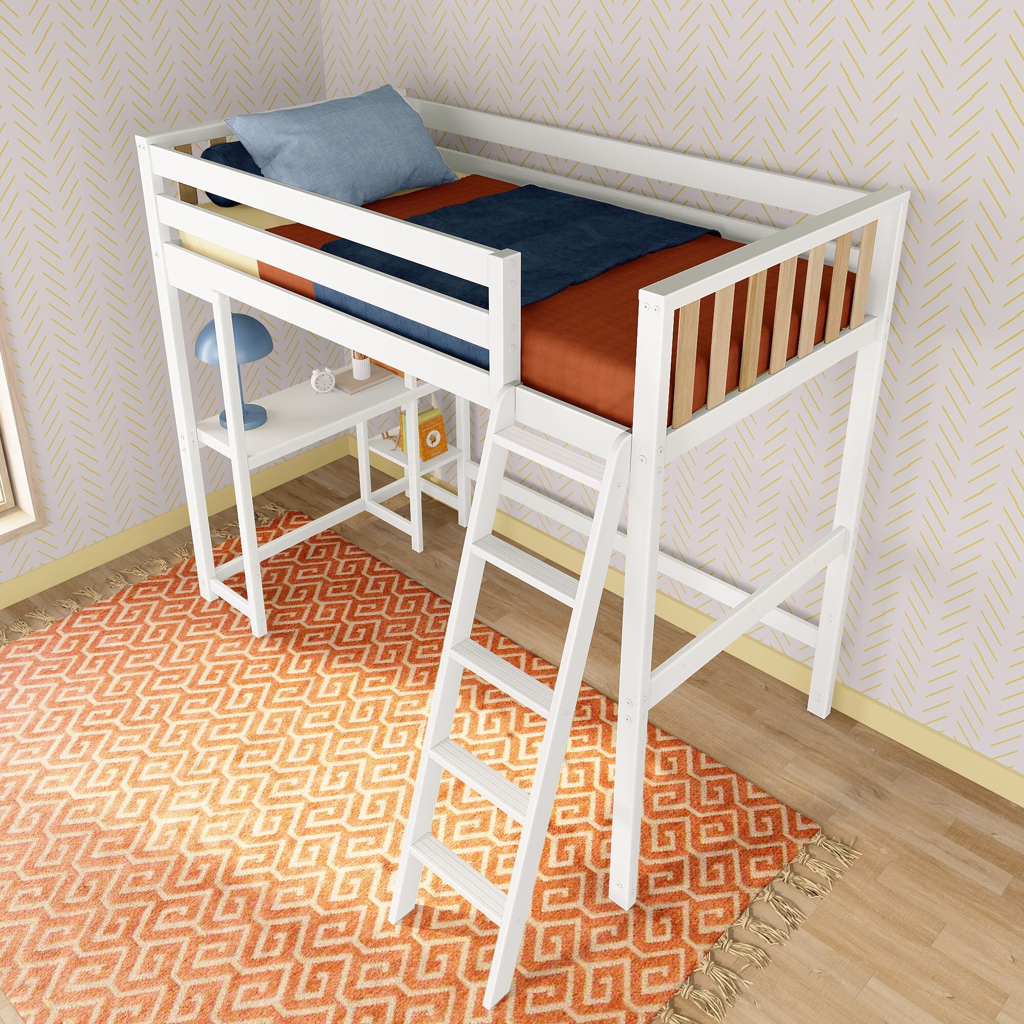 Scandinavian Twin Loft Bed With Desk & Bookcase - Image 16