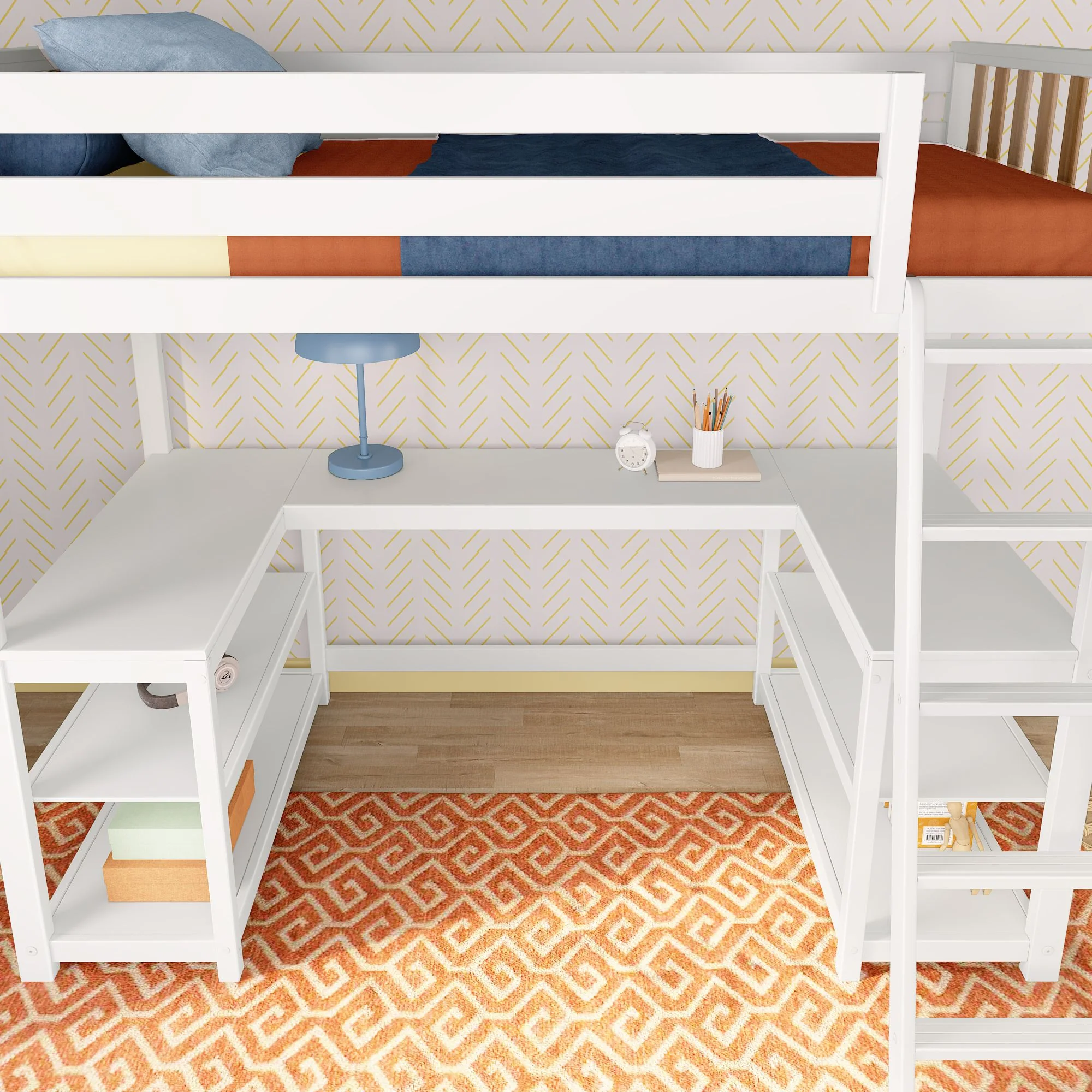 Scandinavian Twin Loft Bed With Wraparound Desk & Shelves - Image 12
