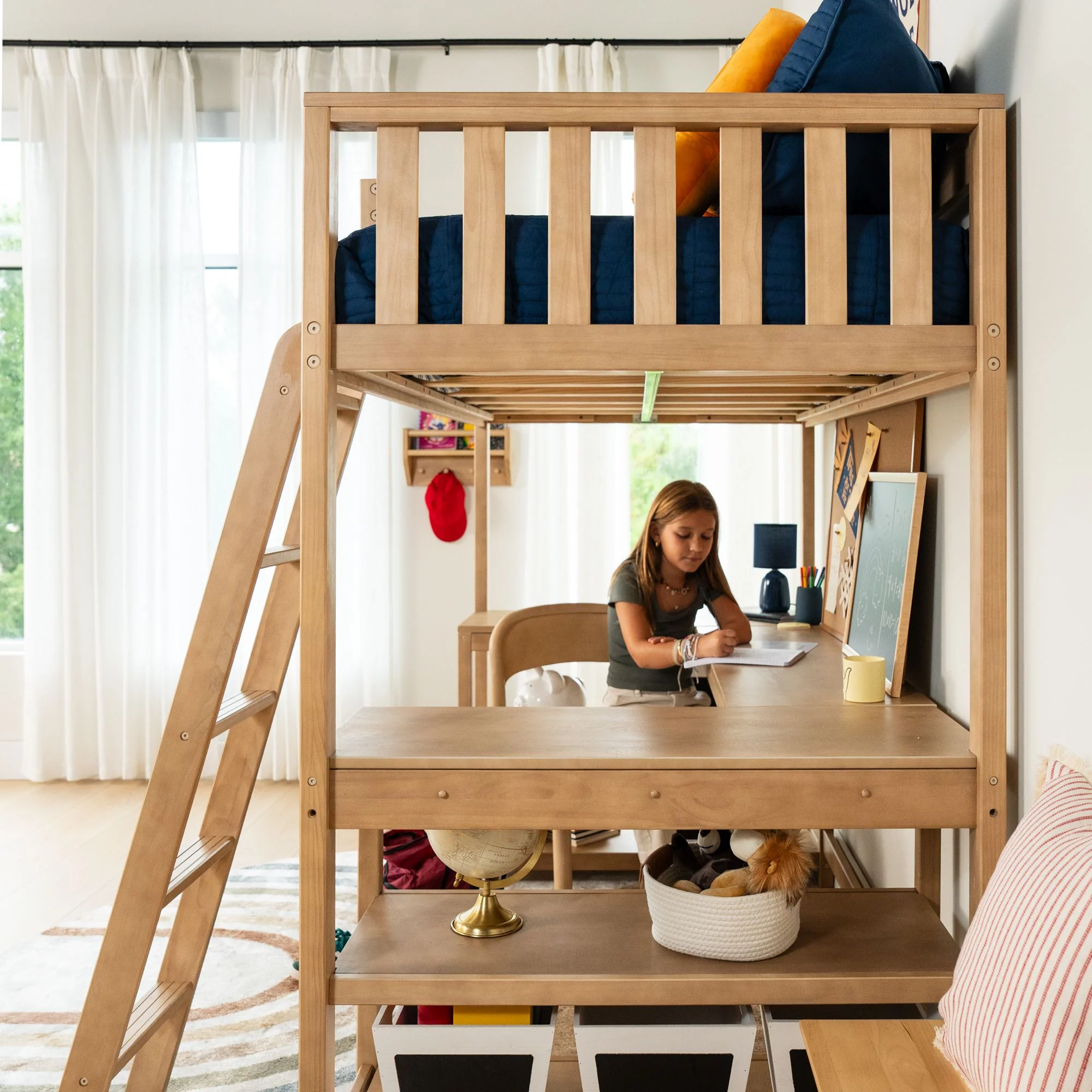 Scandinavian Twin Loft Bed With Wraparound Desk & Shelves - Image 13