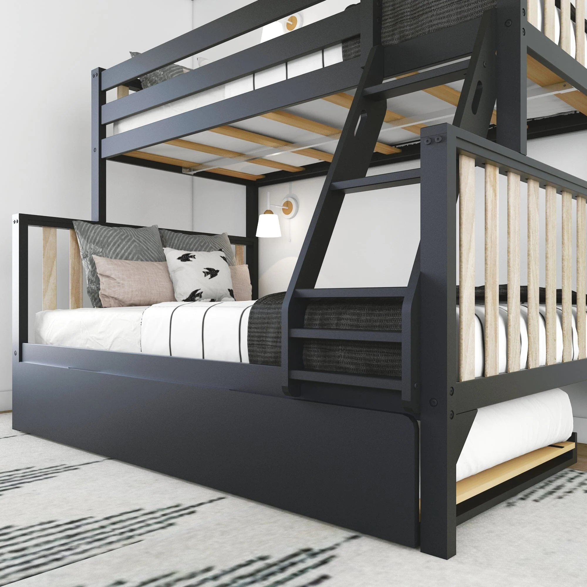 Scandinavian Twin Over Full Bunk Bed With Trundle - Image 20