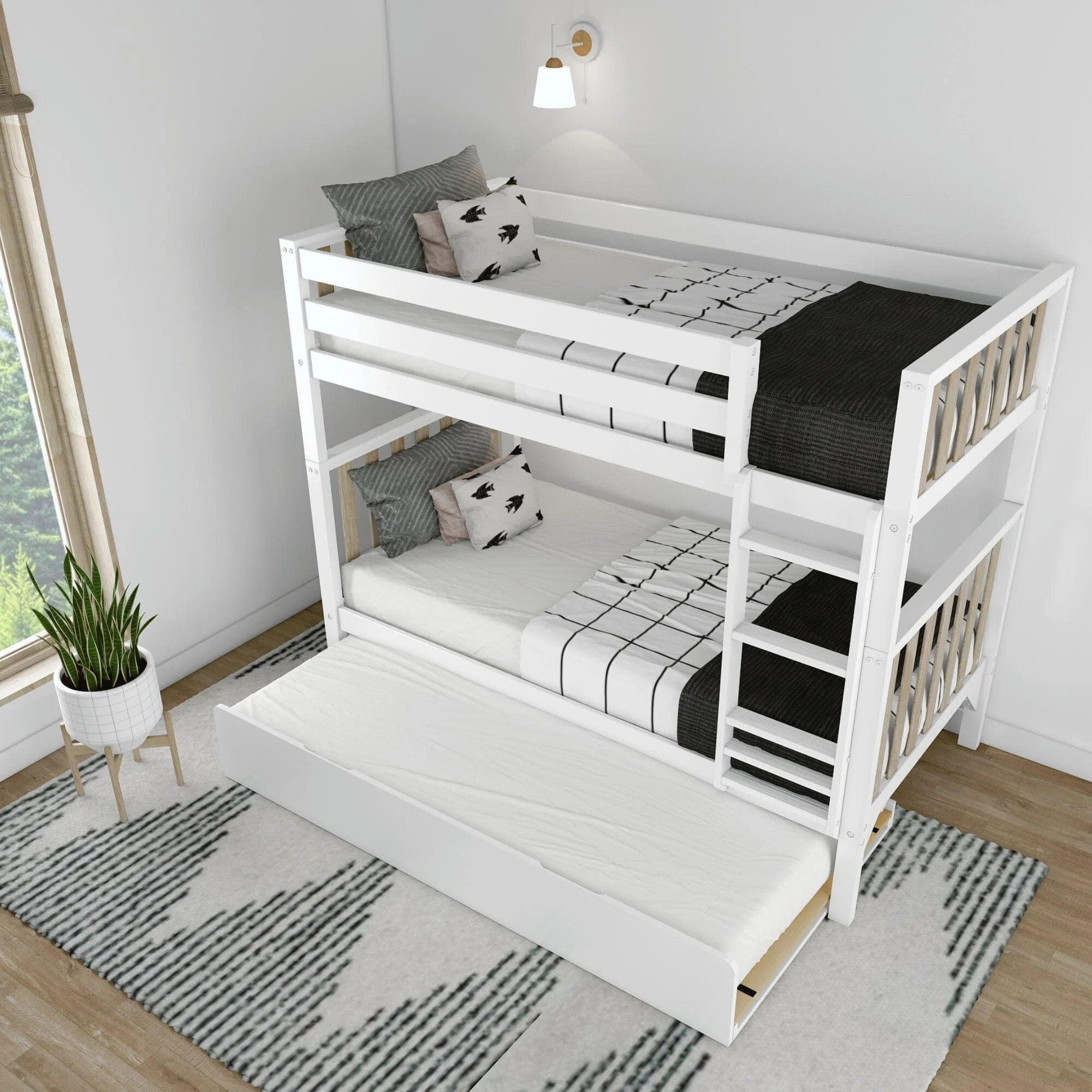 Scandinavian Twin Over Twin Bunk Bed With Trundle - Image 21