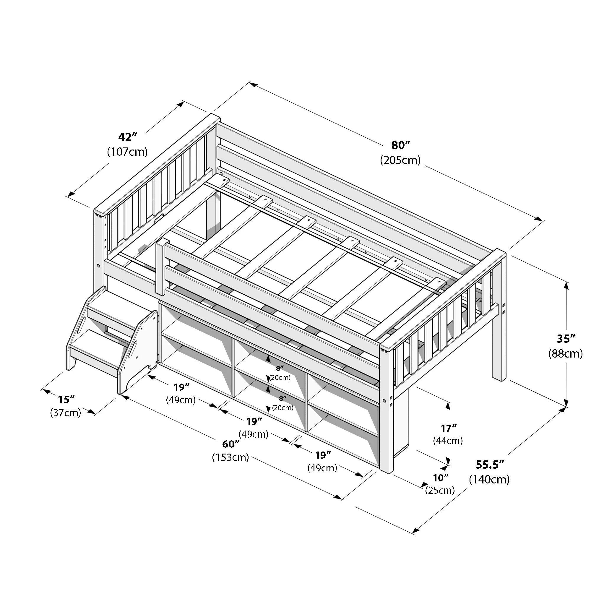 Soren Twin Ultra Low Loft Bed With Bookcase - Image 16