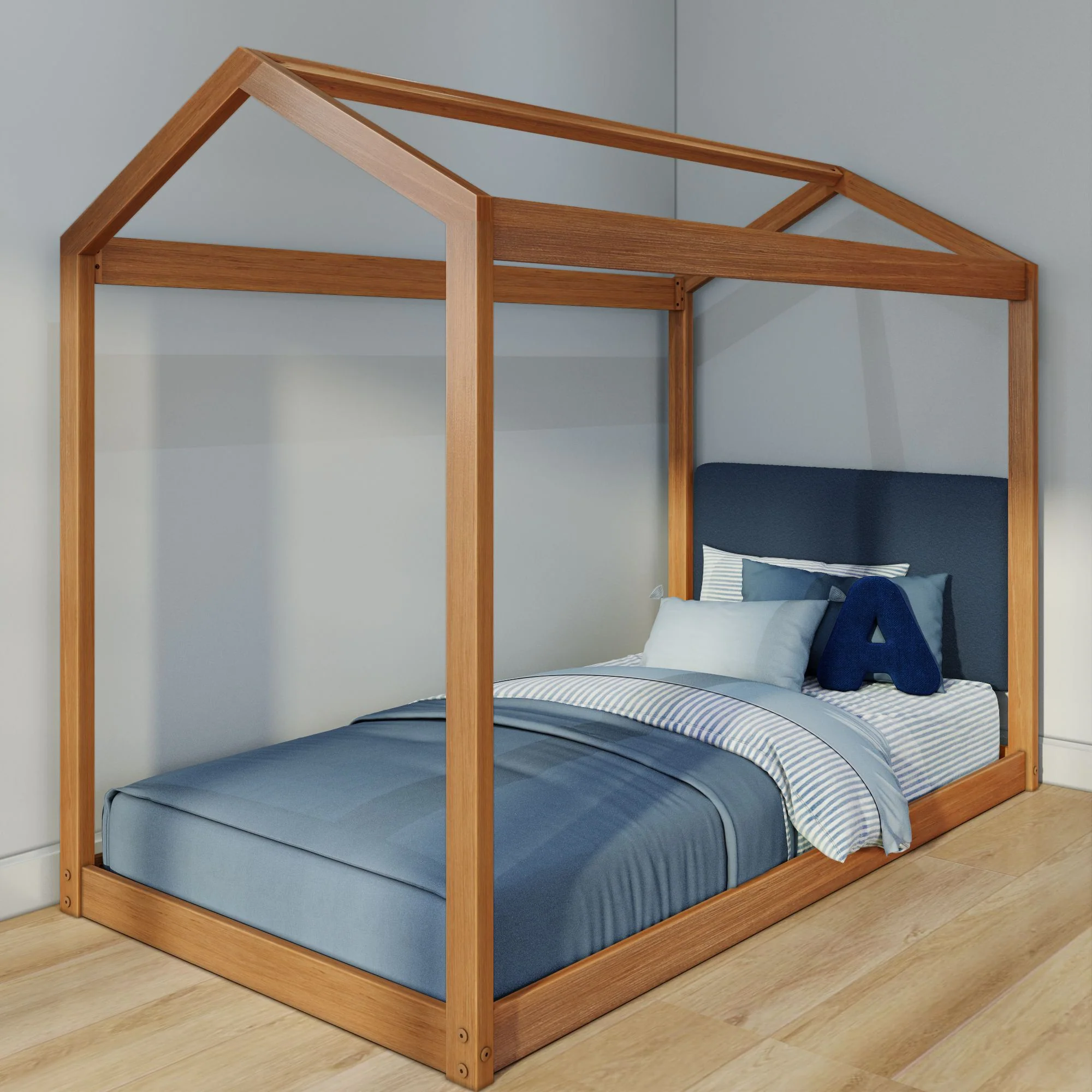 Twin House Bed With Floating Headboard - Image 12