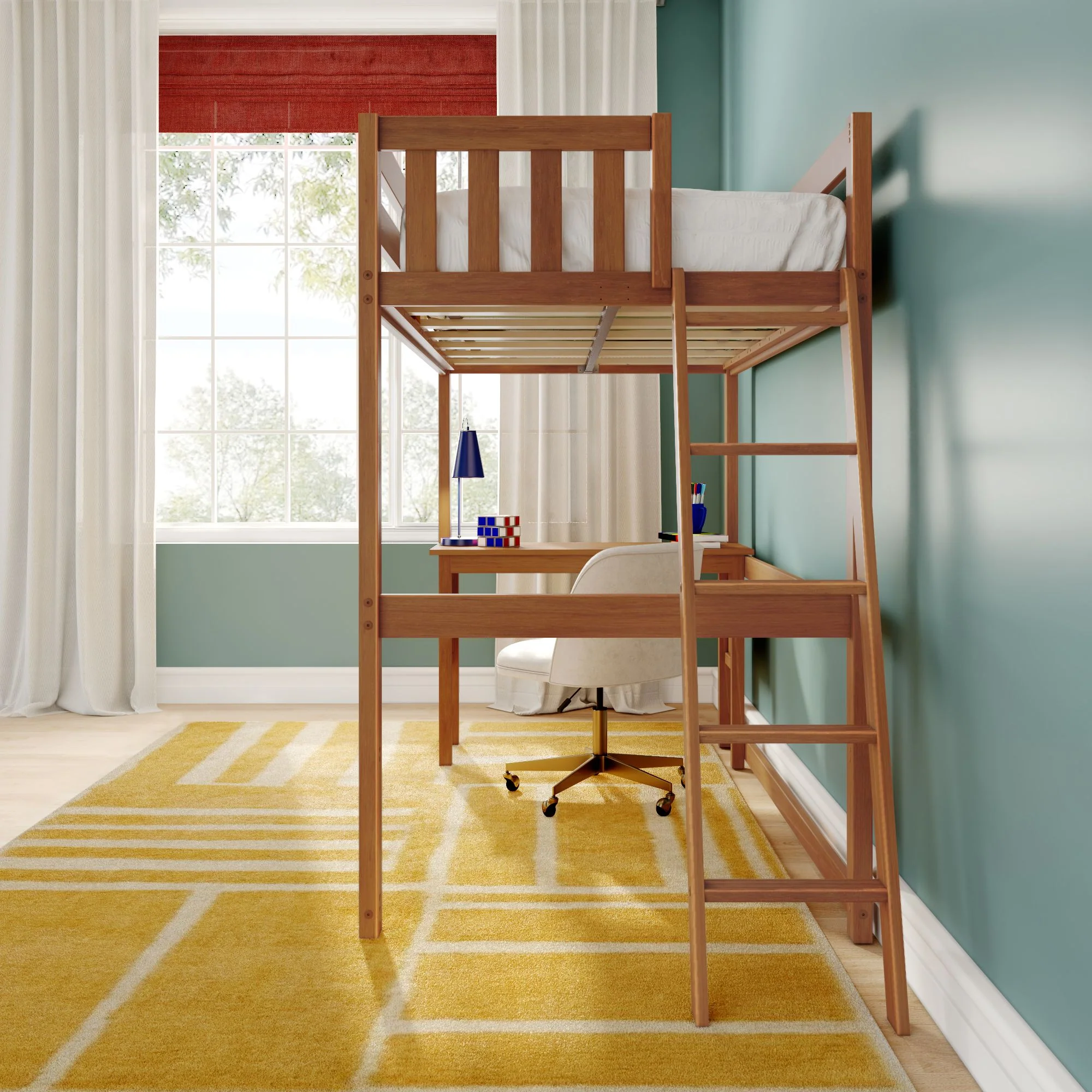 Twin Loft Bed With Desk & Ladder On End - Image 11