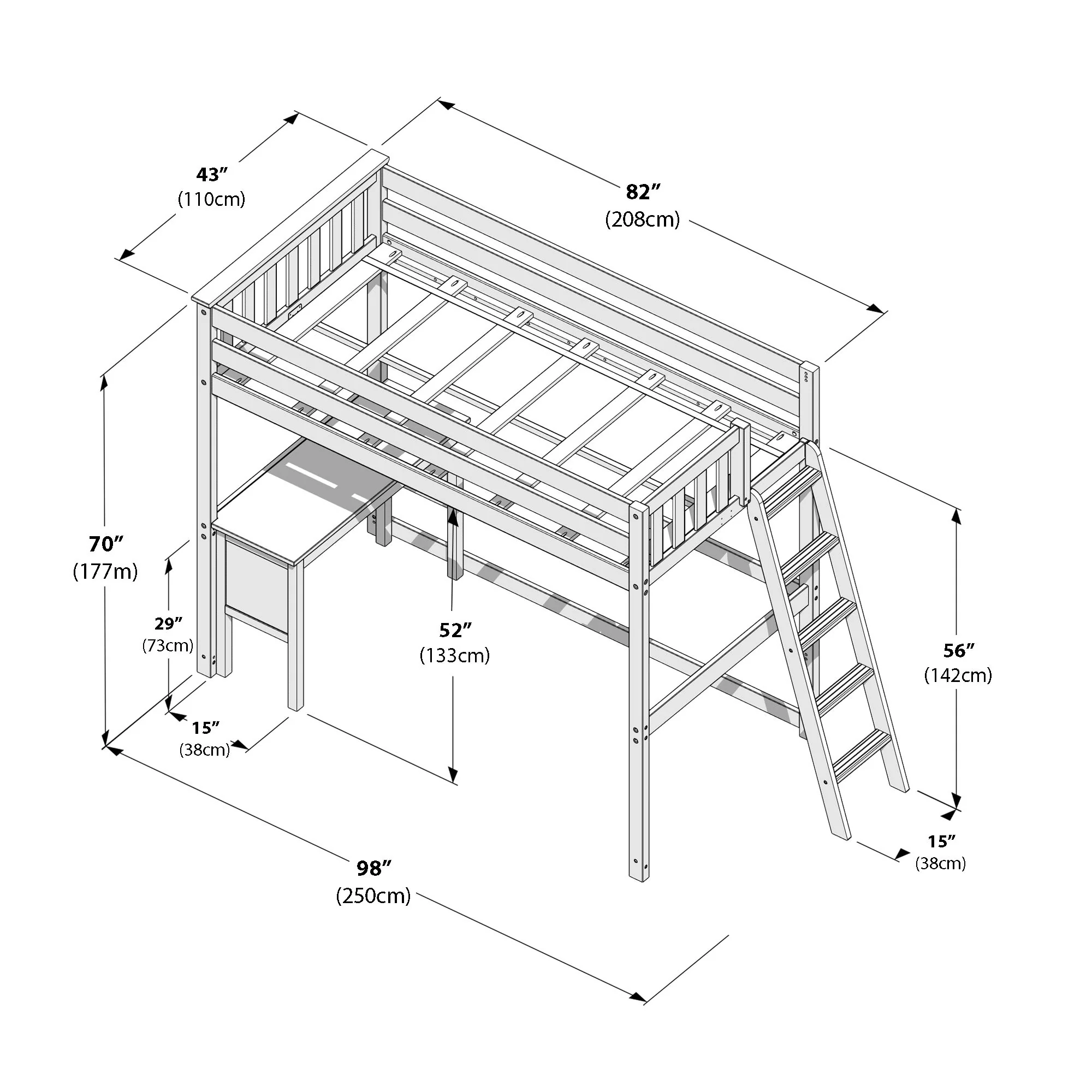 Twin Loft Bed With Desk & Ladder On End - Image 22