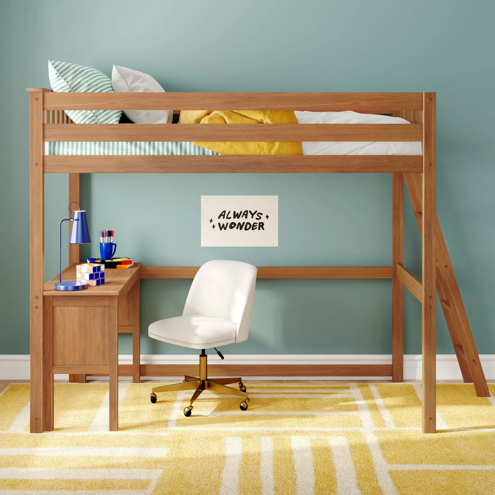 Twin Loft Bed With Desk & Ladder On End - Image 3
