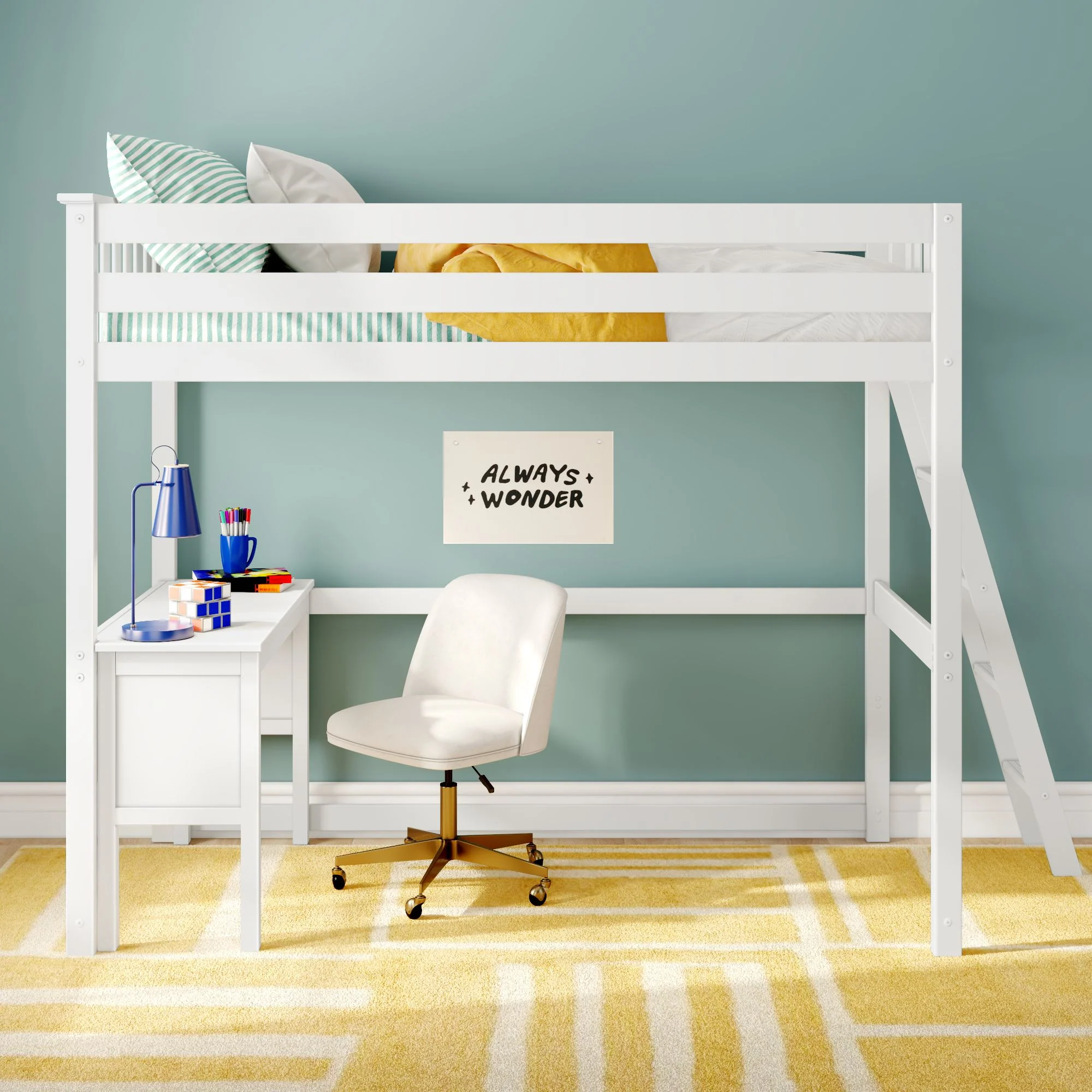 Twin Loft Bed With Desk & Ladder On End - Image 4