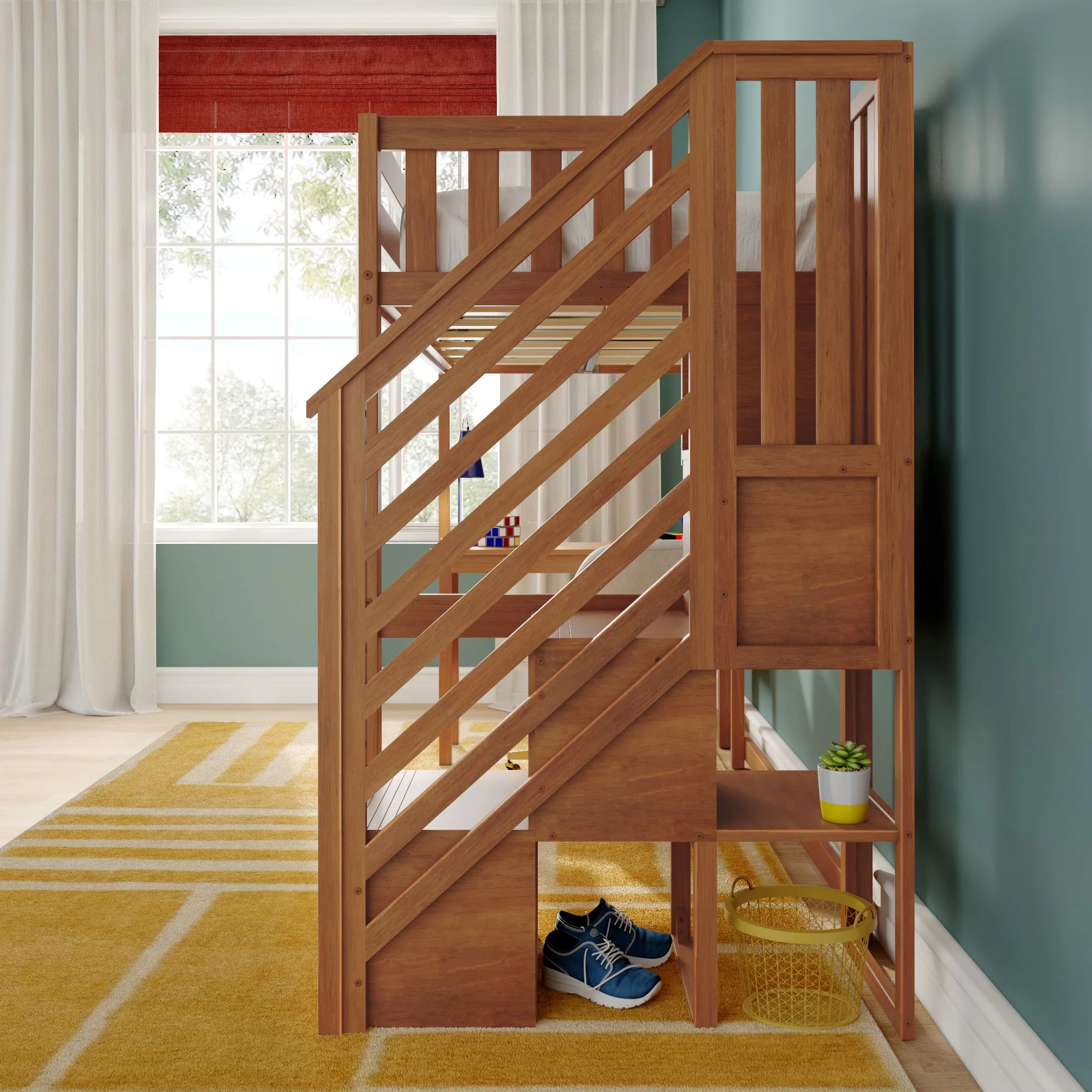 Twin Loft Bed With Desk & Stairs - Image 11