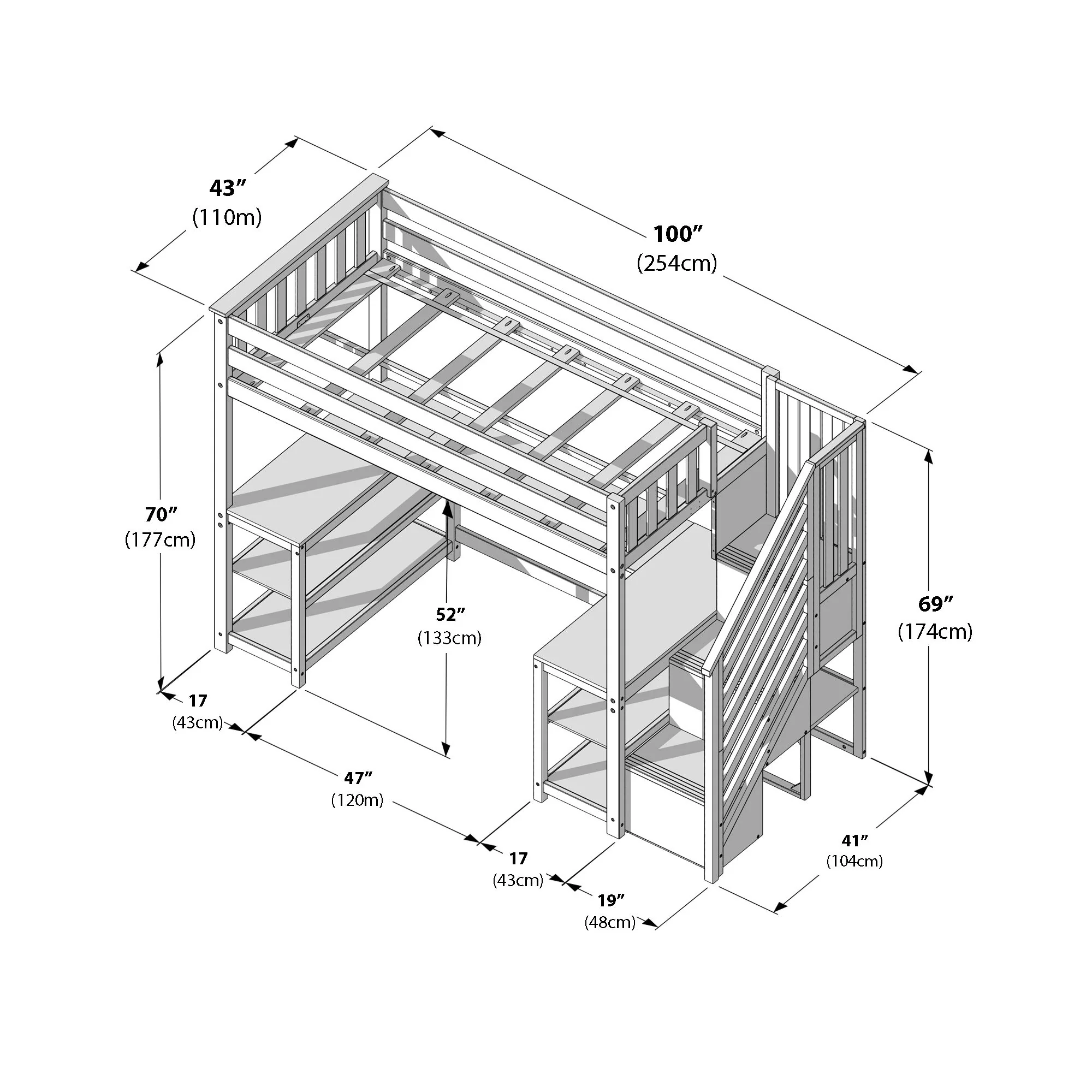 Twin Loft Bed With Wraparound Desk & Stairs - Image 12