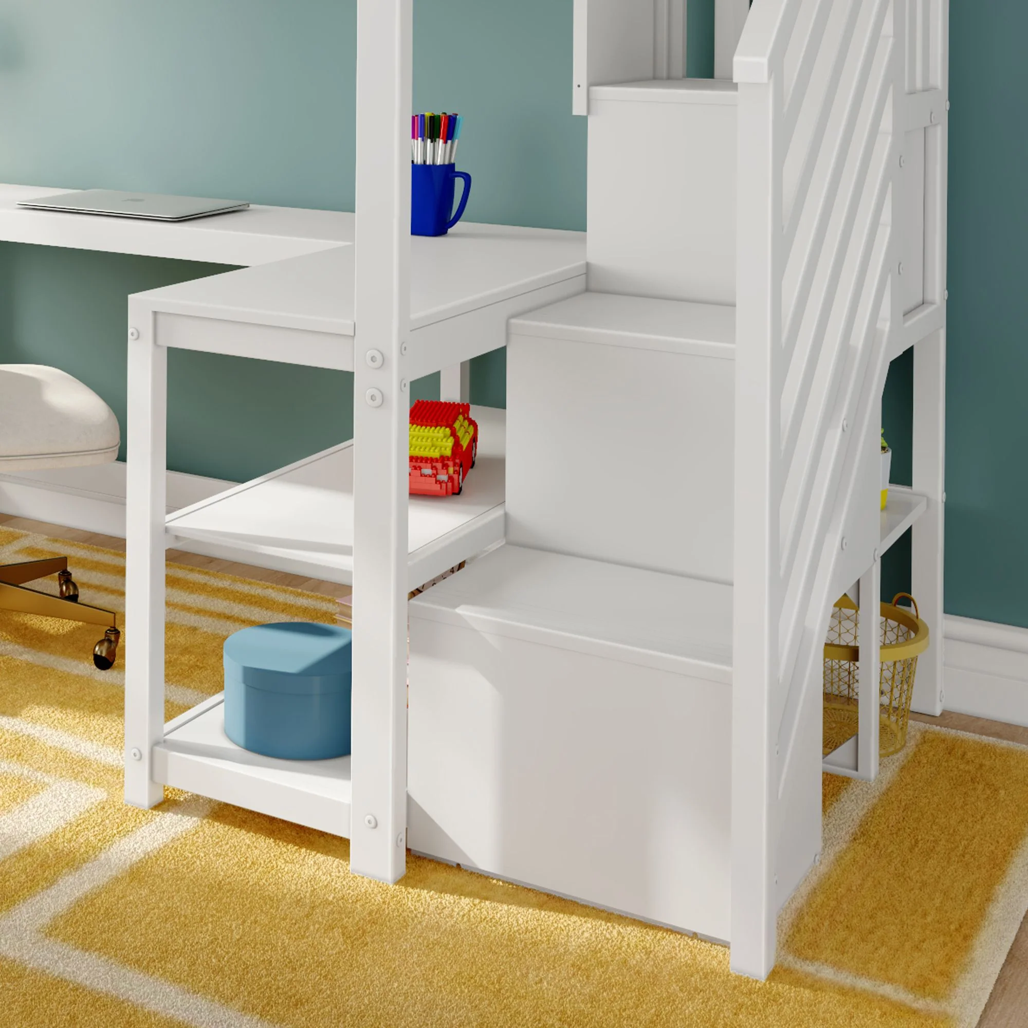 Twin Loft Bed With Wraparound Desk & Stairs - Image 5