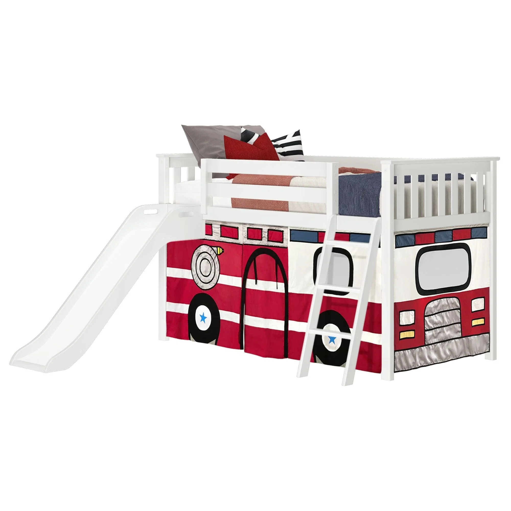 Twin Low Loft Bed with Slide & Firetruck Curtain - Image 5