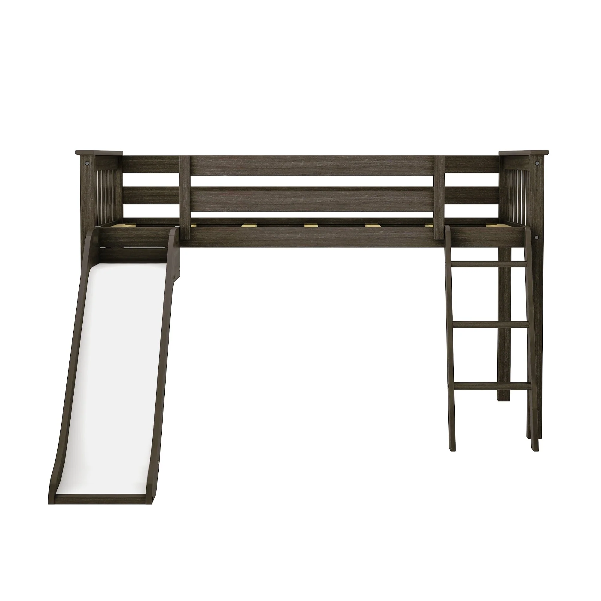 Twin Low Loft Bed with Slide & Pink & White Farmhouse Curtain - Image 8