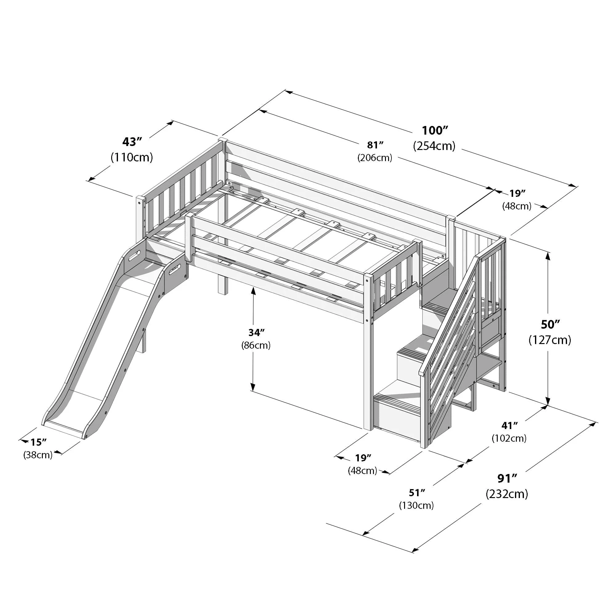 Twin Low Loft Bed With Slide & Stairs - Image 19