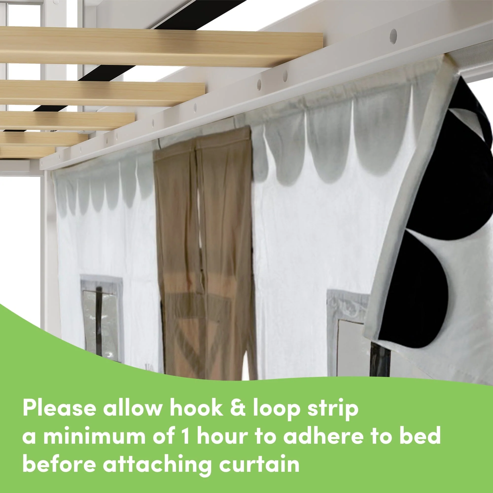 Twin Low Loft Bed with Stairs, Slide, and Black & White Farmhouse Curtain - Image 10