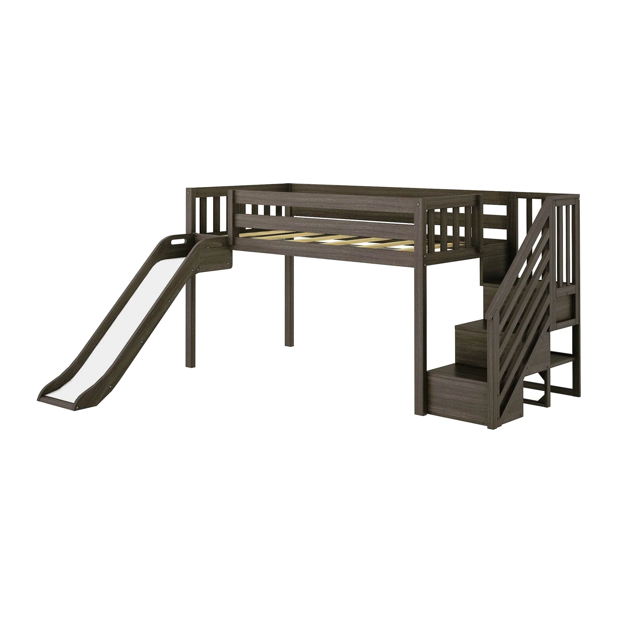 Twin Low Loft Bed with Stairs, Slide, and Camper Van Curtain - Image 7
