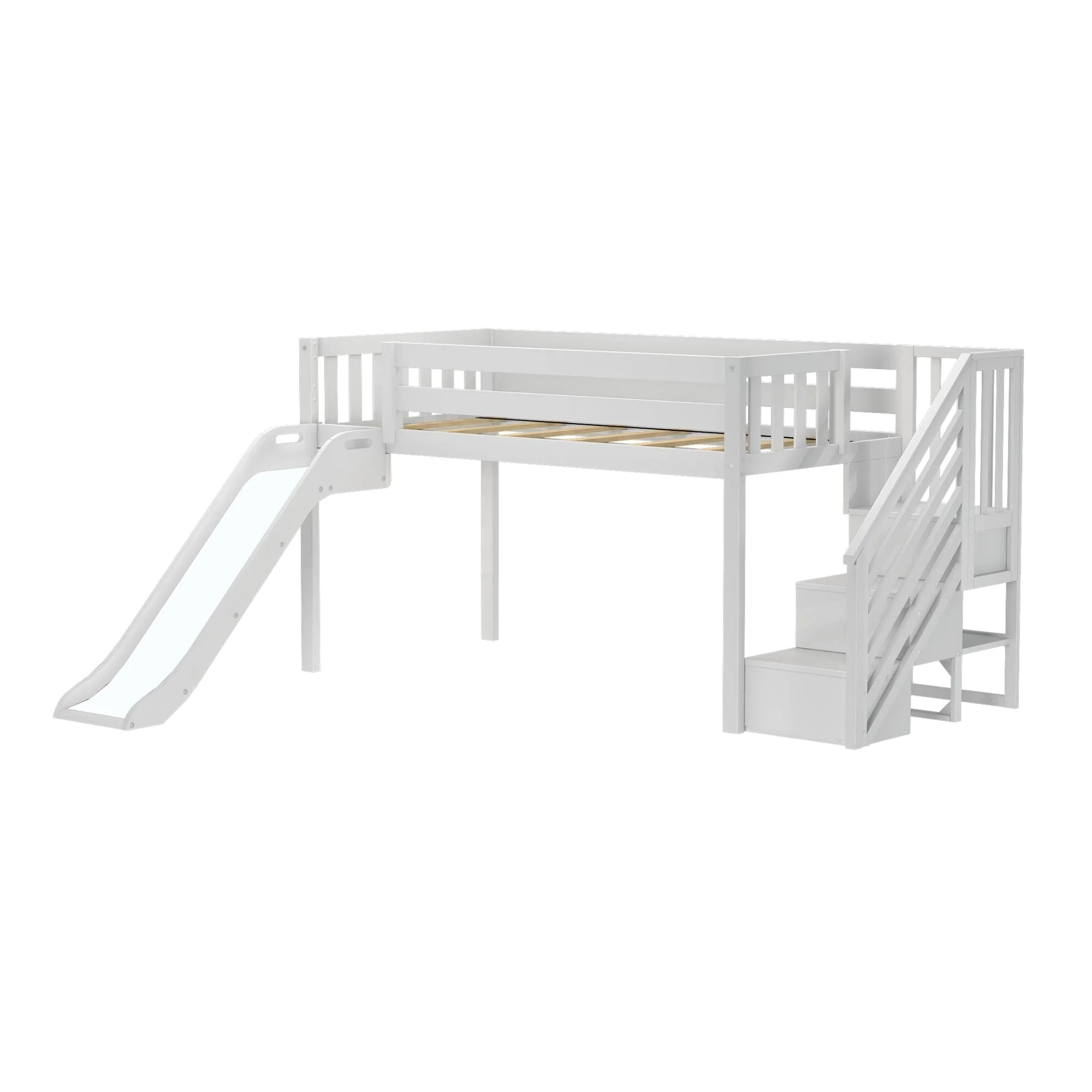 Twin Low Loft Bed with Stairs, Slide, and Camper Van Curtain - Image 8