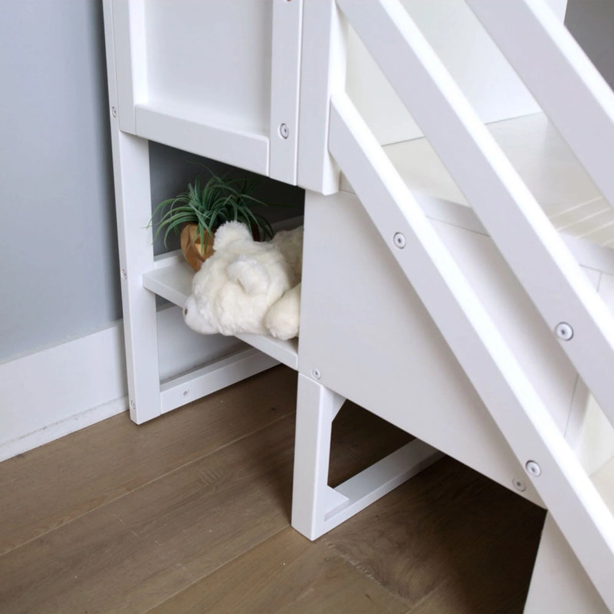 Twin Low Loft Bed with Stairs, Slide, and Princess Curtain - Image 14