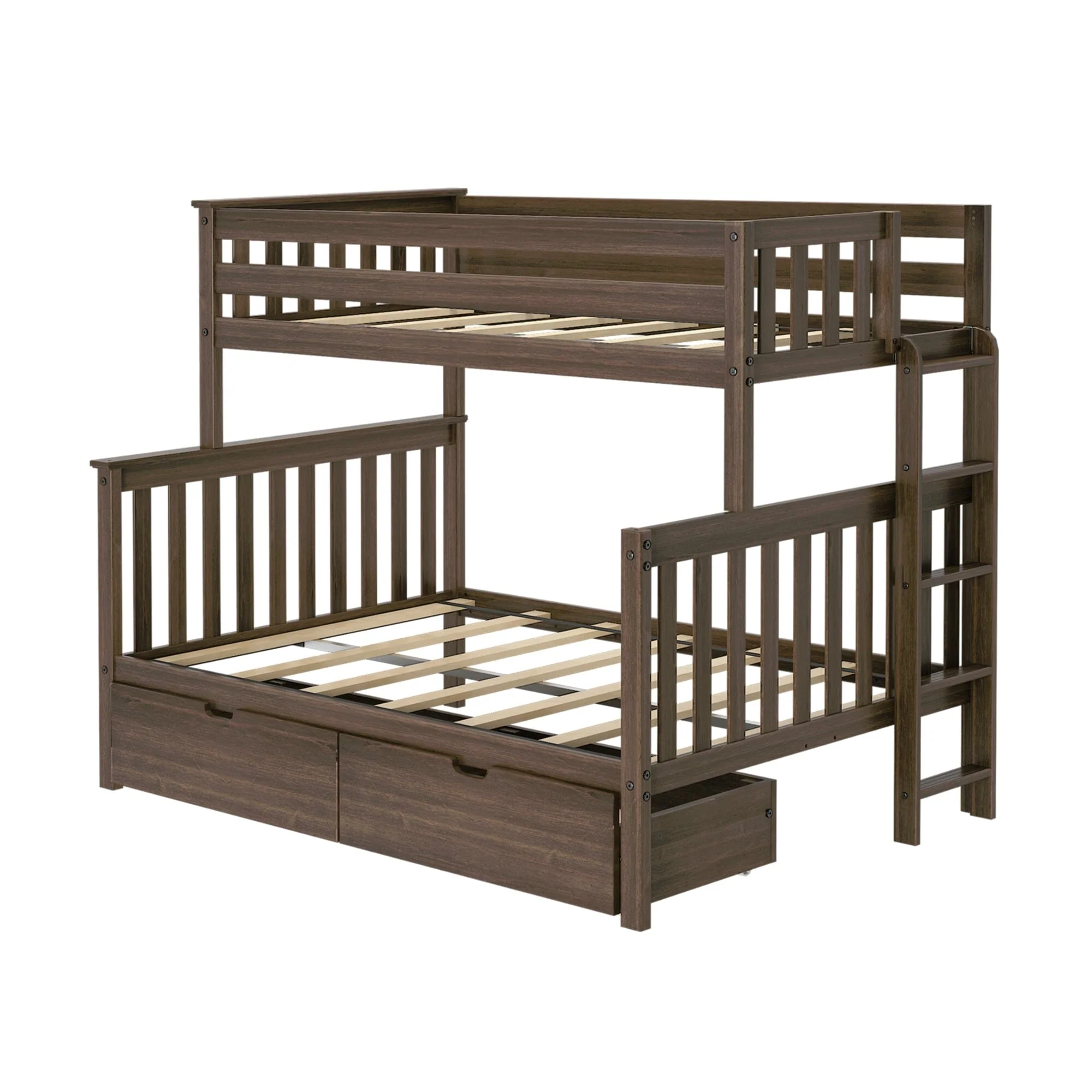 Twin Over Full Bunk Bed With Storage Drawers & Ladder on End - Image 11