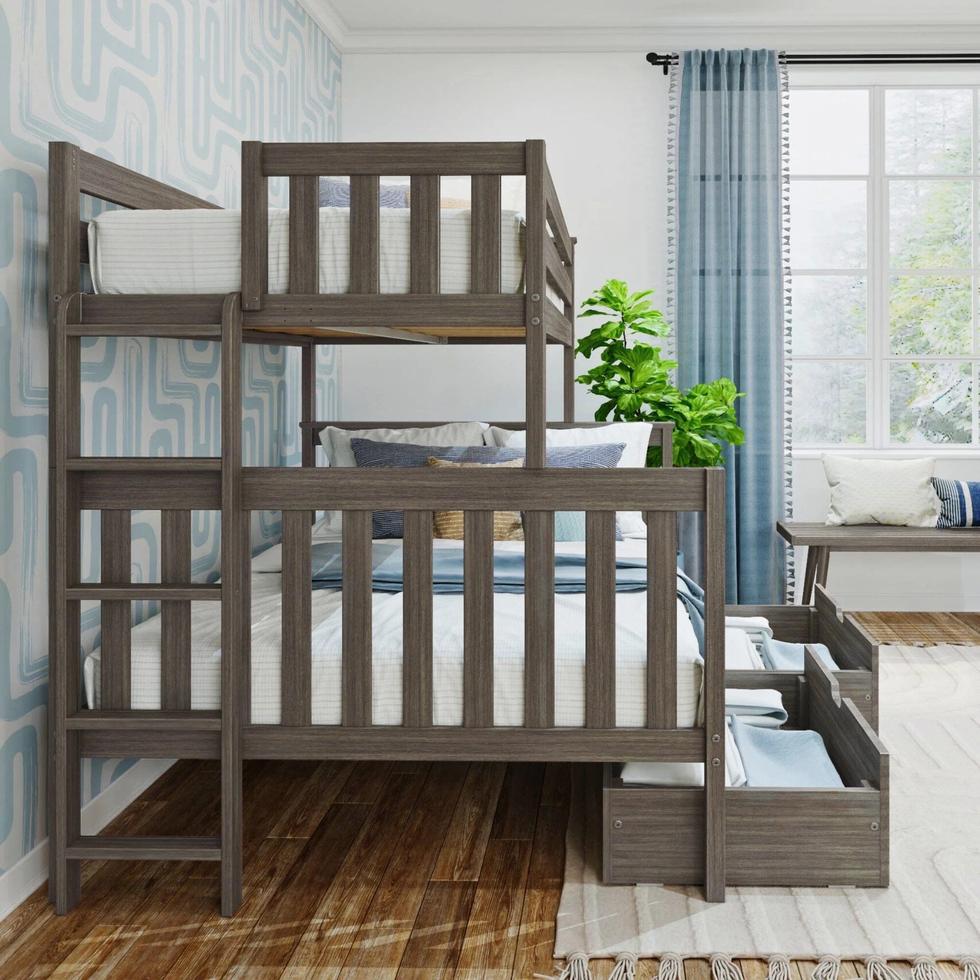 Twin Over Full Bunk Bed With Storage Drawers & Ladder on End - Image 24