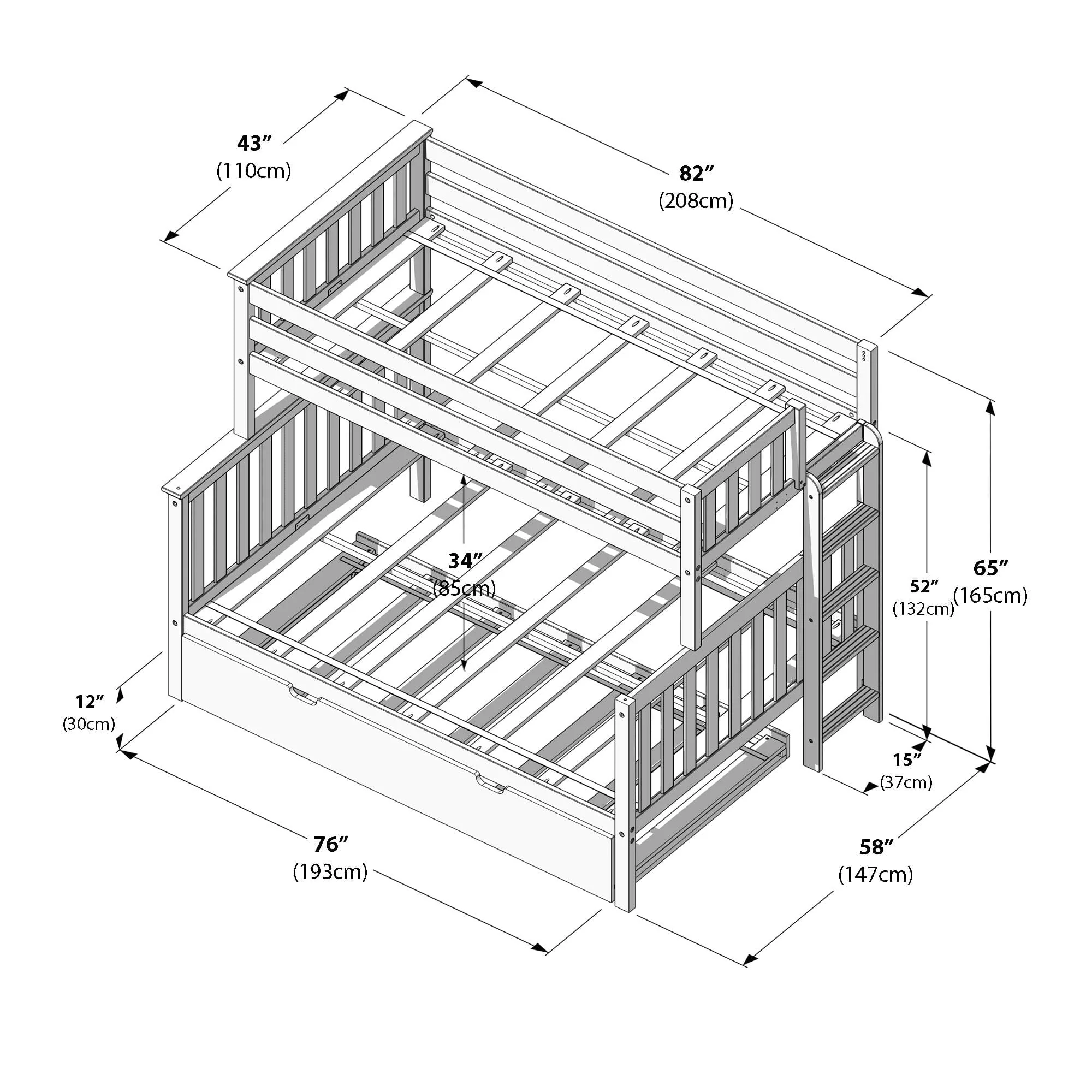 Twin Over Full Bunk Bed With Ladder on End & Trundle - Image 32