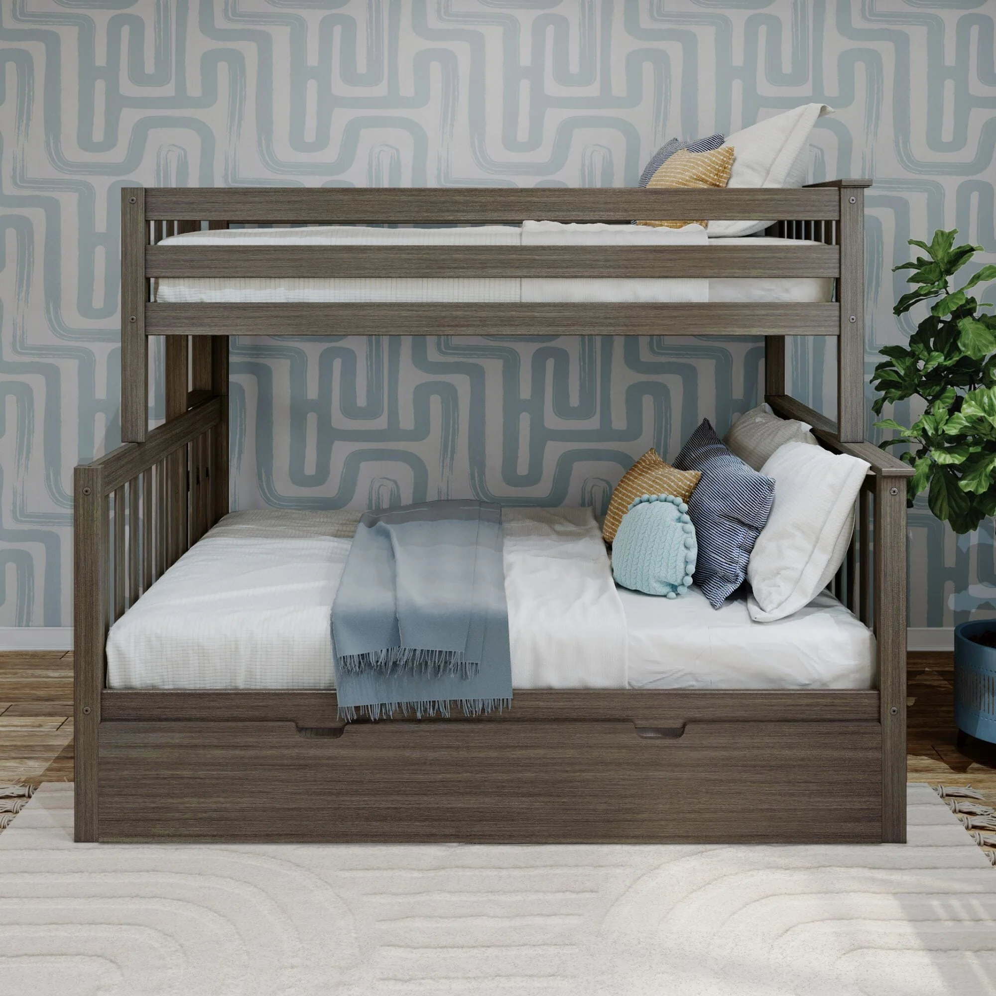 Twin Over Full Bunk Bed With Ladder on End & Trundle - Image 6