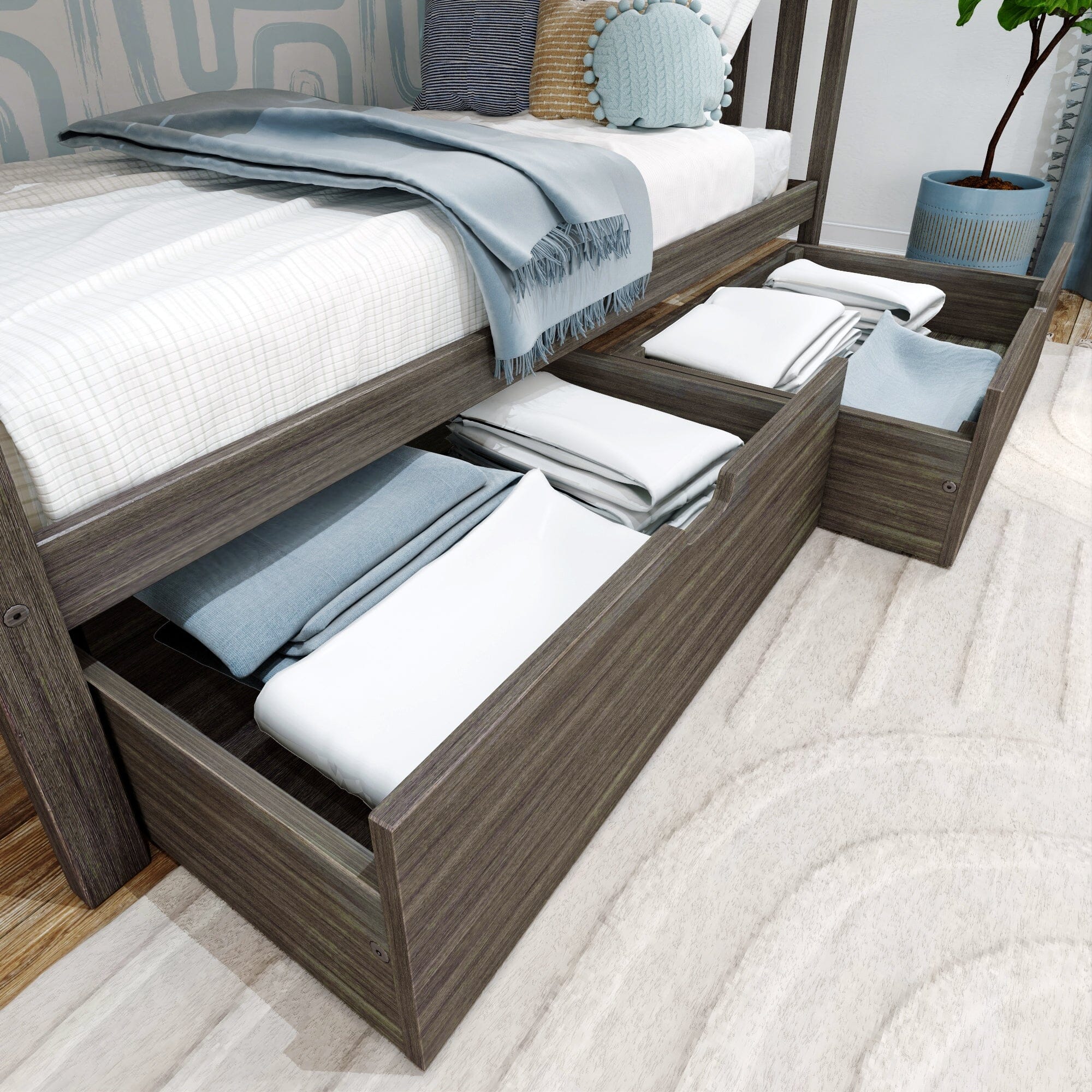 Twin Over Twin Bunk Bed With Storage Drawers & Ladder on End - Image 15