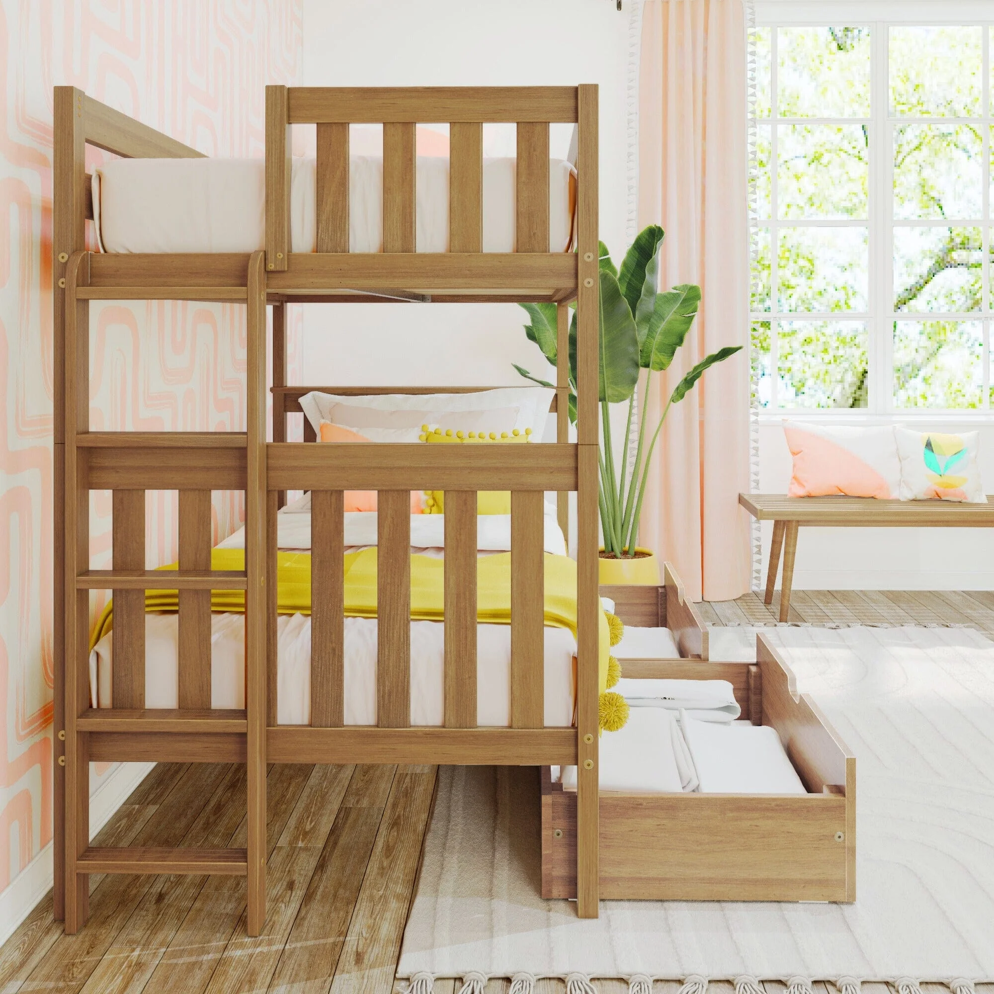 Twin Over Twin Bunk Bed With Storage Drawers & Ladder on End - Image 22