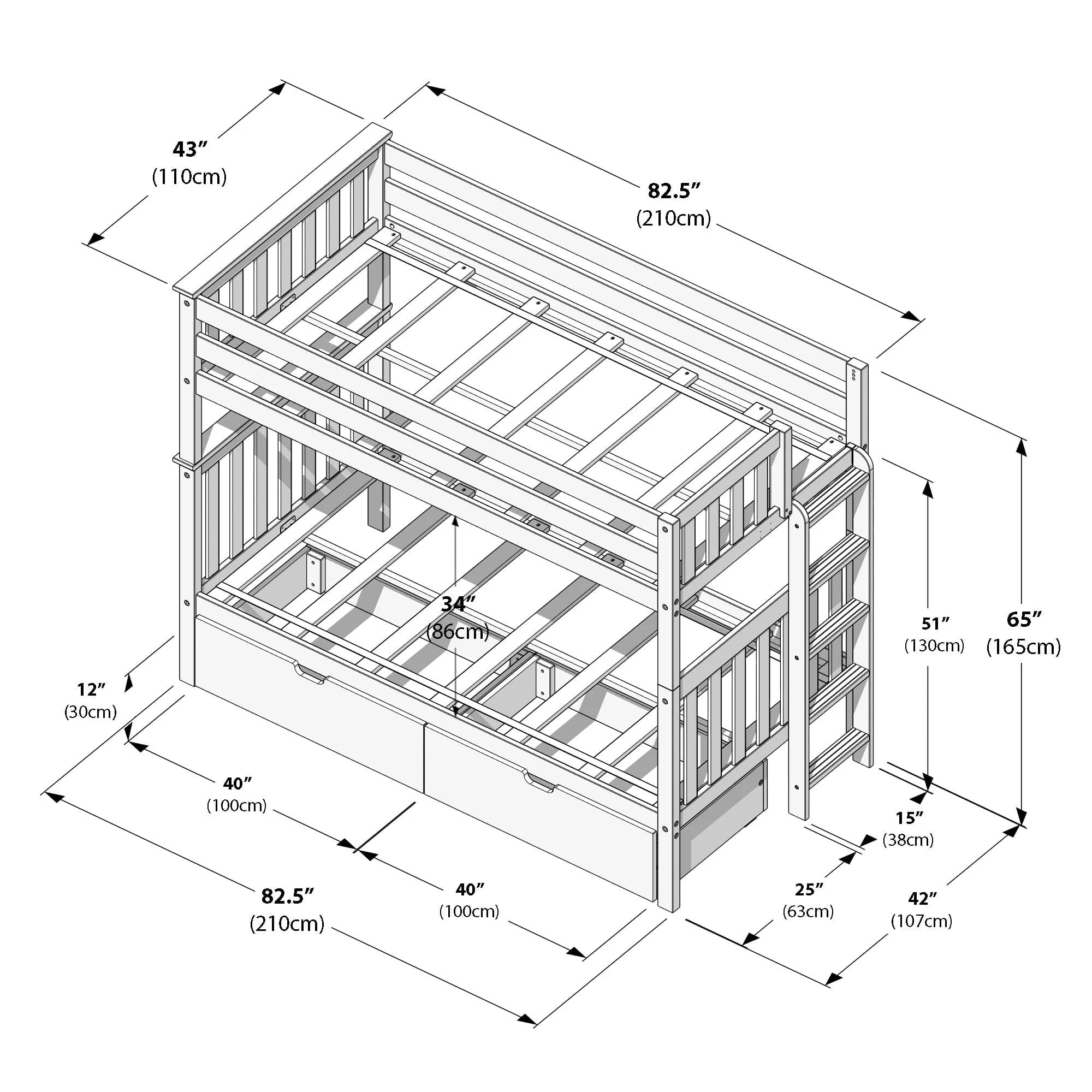 Twin Over Twin Bunk Bed With Storage Drawers & Ladder on End - Image 31