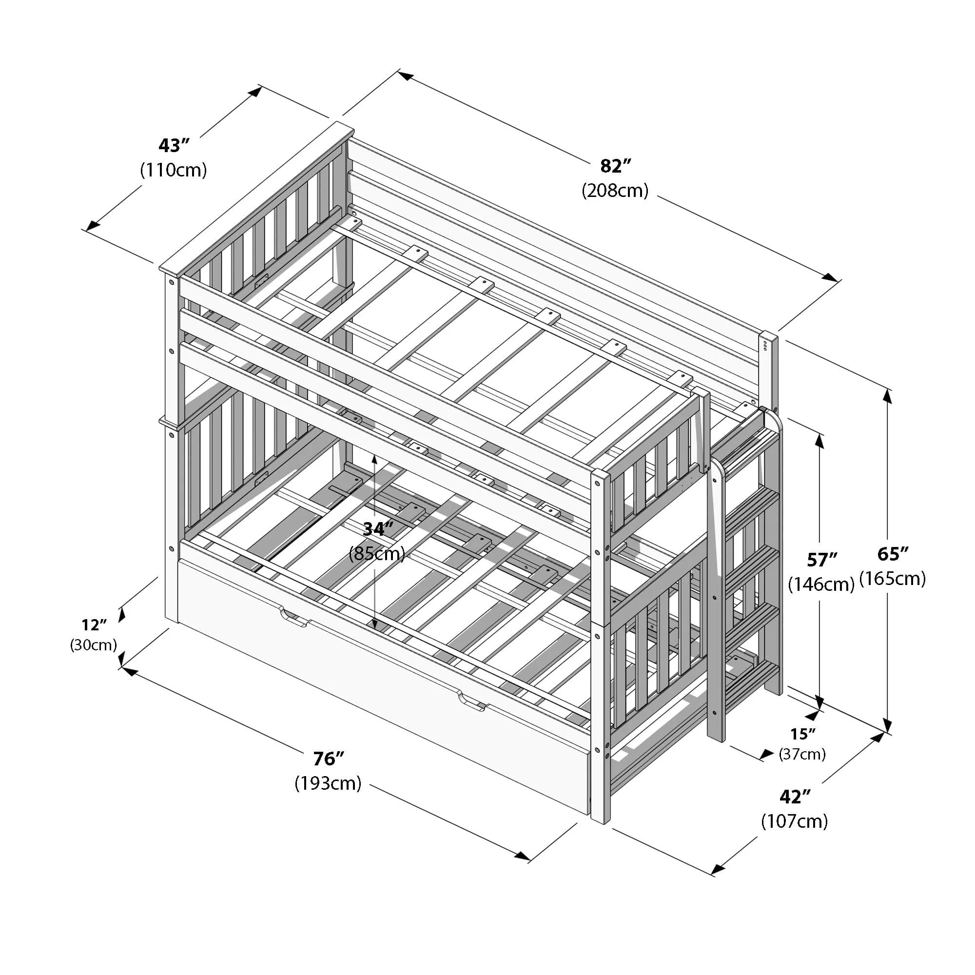 Twin Over Twin Bunk Bed With Trundle & Ladder on End - Image 31