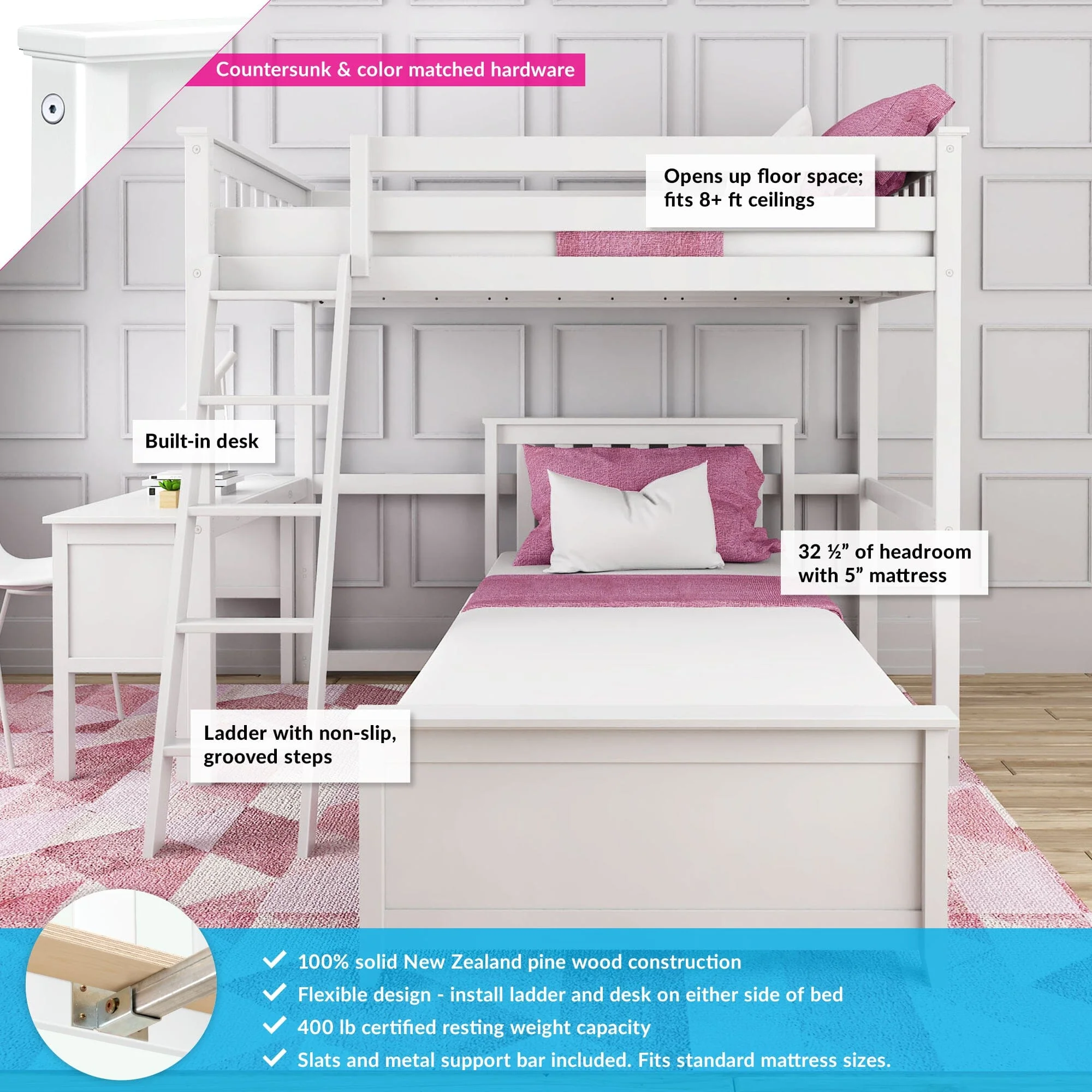 Twin Over Twin L-Shaped Bunk Bed With Desk - Image 4