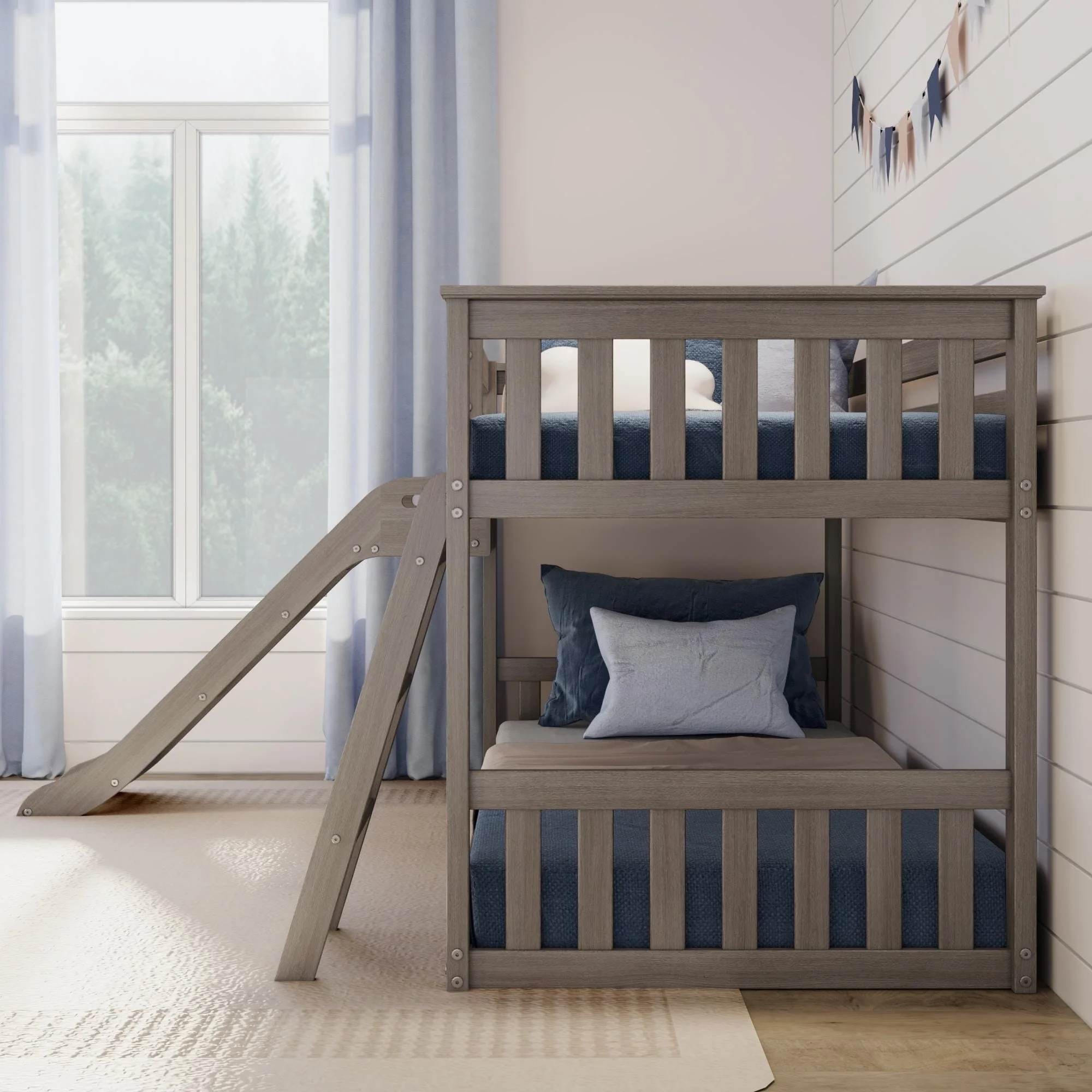 Twin Over Twin Low Bunk Bed With Slide - Image 18