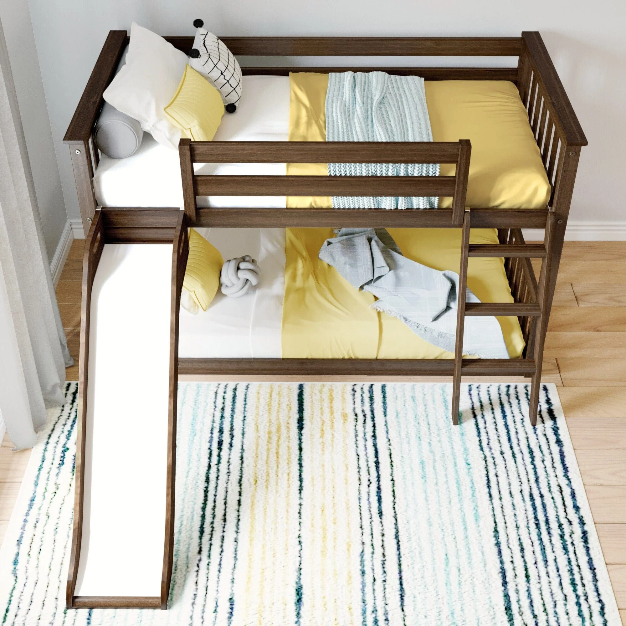 Twin Over Twin Low Bunk Bed With Slide - Image 24