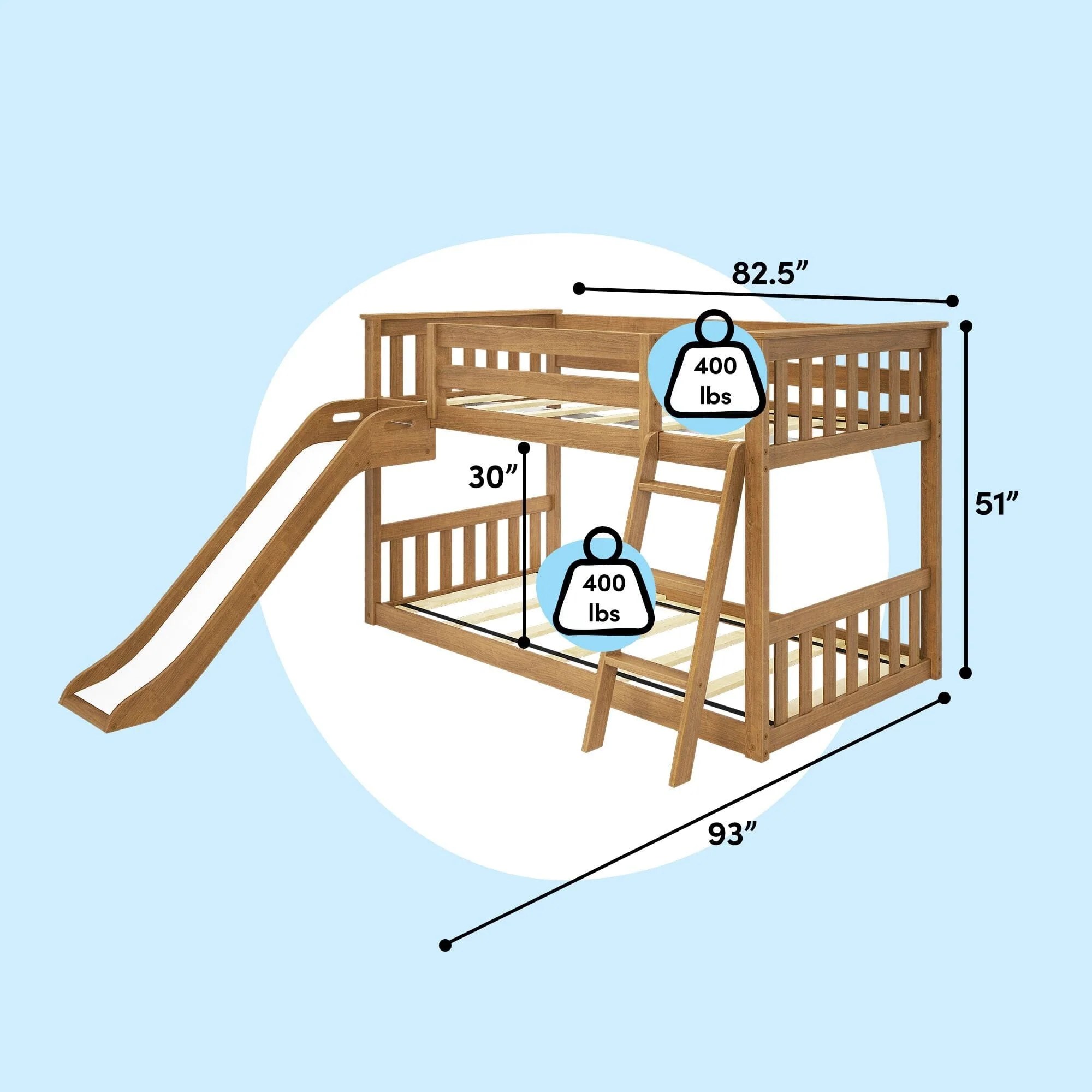 Twin Over Twin Low Bunk Bed With Slide - Image 37