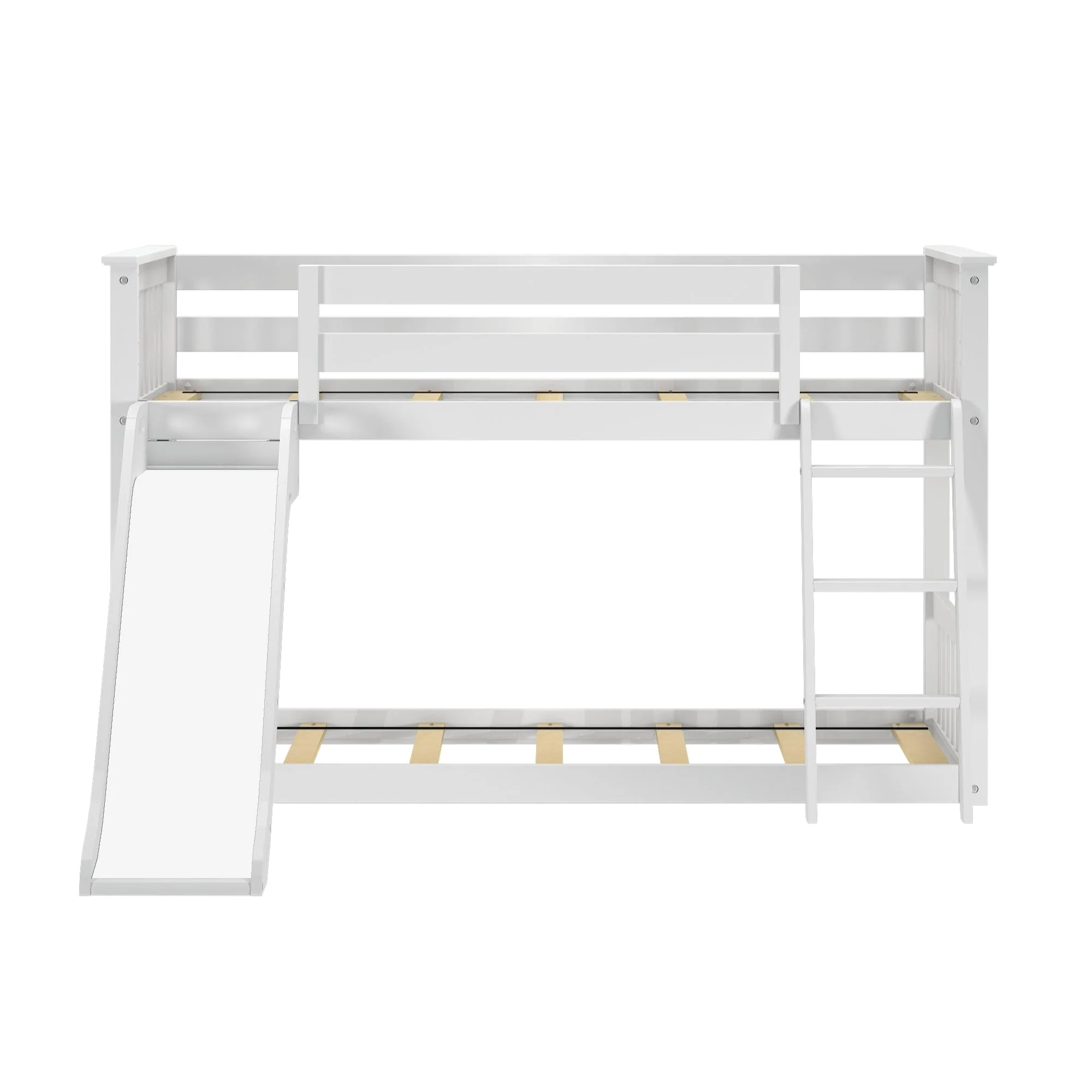 Twin Over Twin Low Bunk Bed with Slide & Black & White Farmhouse Curtain - Image 8