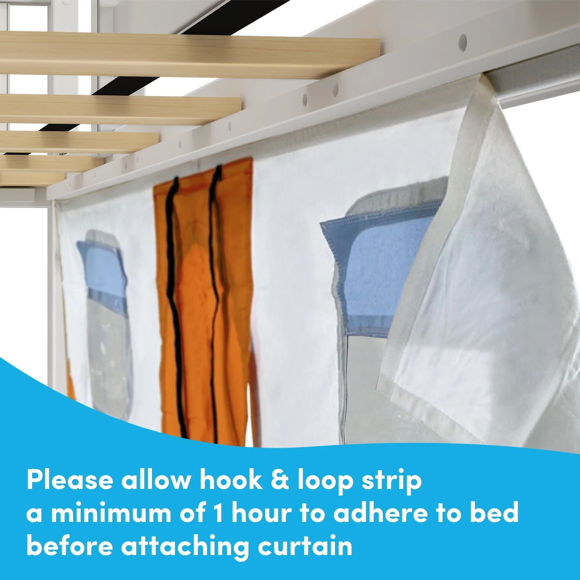 Twin Over Twin Low Bunk Bed with Slide & Camper Van Curtain - Image 9