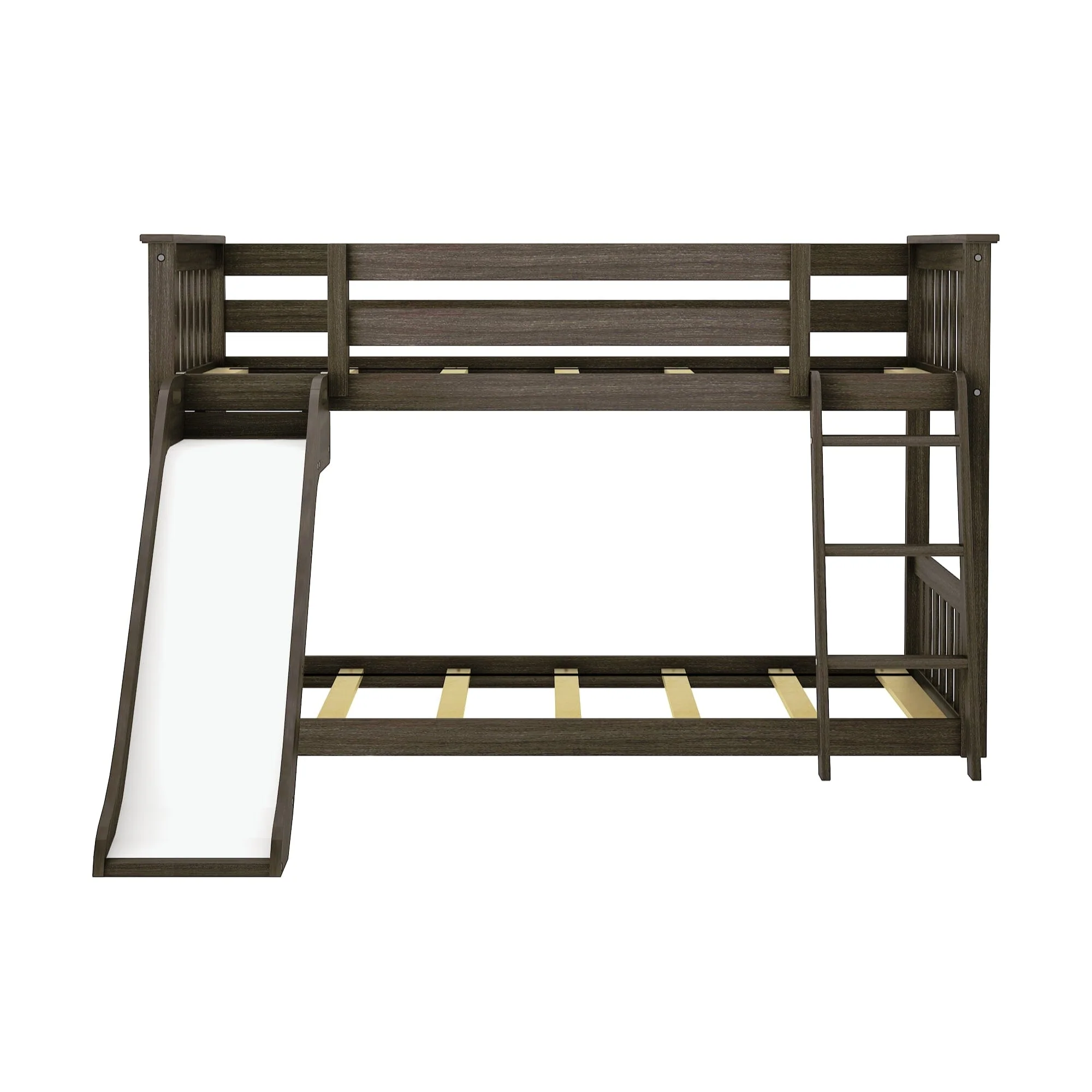 Twin Over Twin Low Bunk Bed with Slide & Firetruck Curtain - Image 7