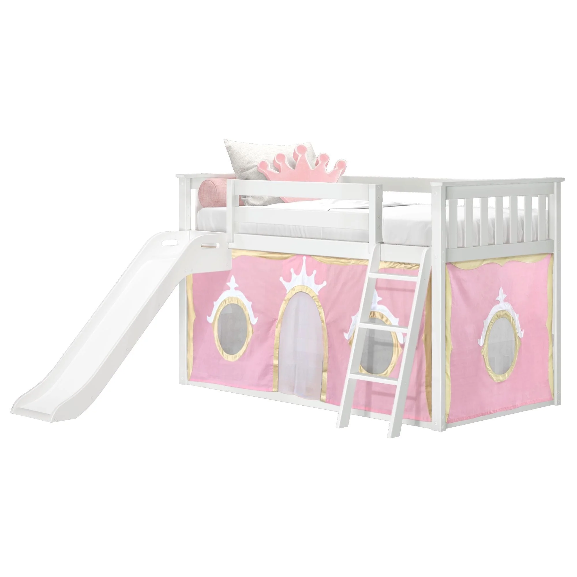 Twin Over Twin Low Bunk Bed with Slide & Princess Curtain - Image 5